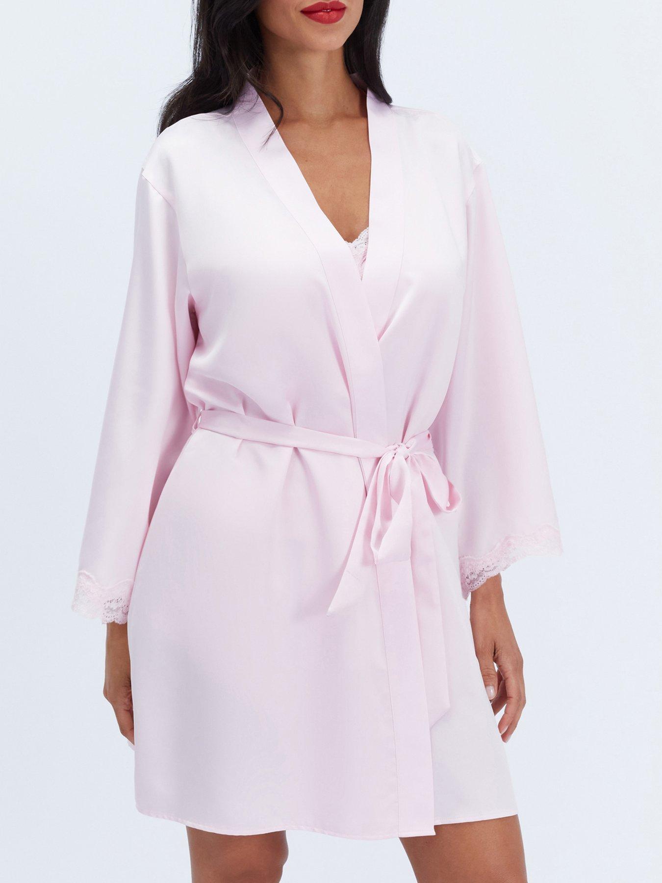 Image 5 of 6 of Boux Avenue Womens Daisy Satin Robe - Light Pink