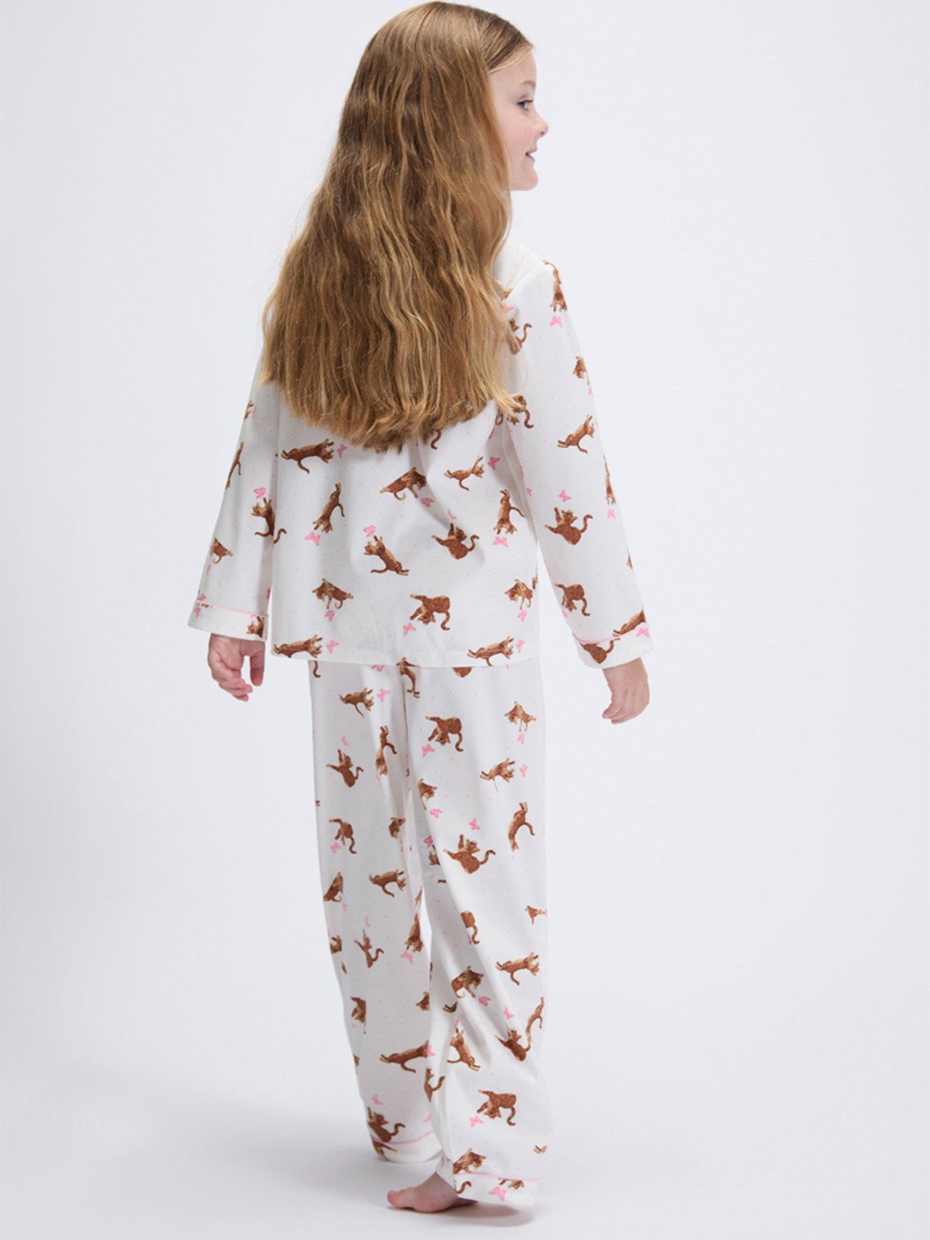 Image 2 of 6 of Boux Avenue Girls Cat Print Button-Through Pyjamas - White