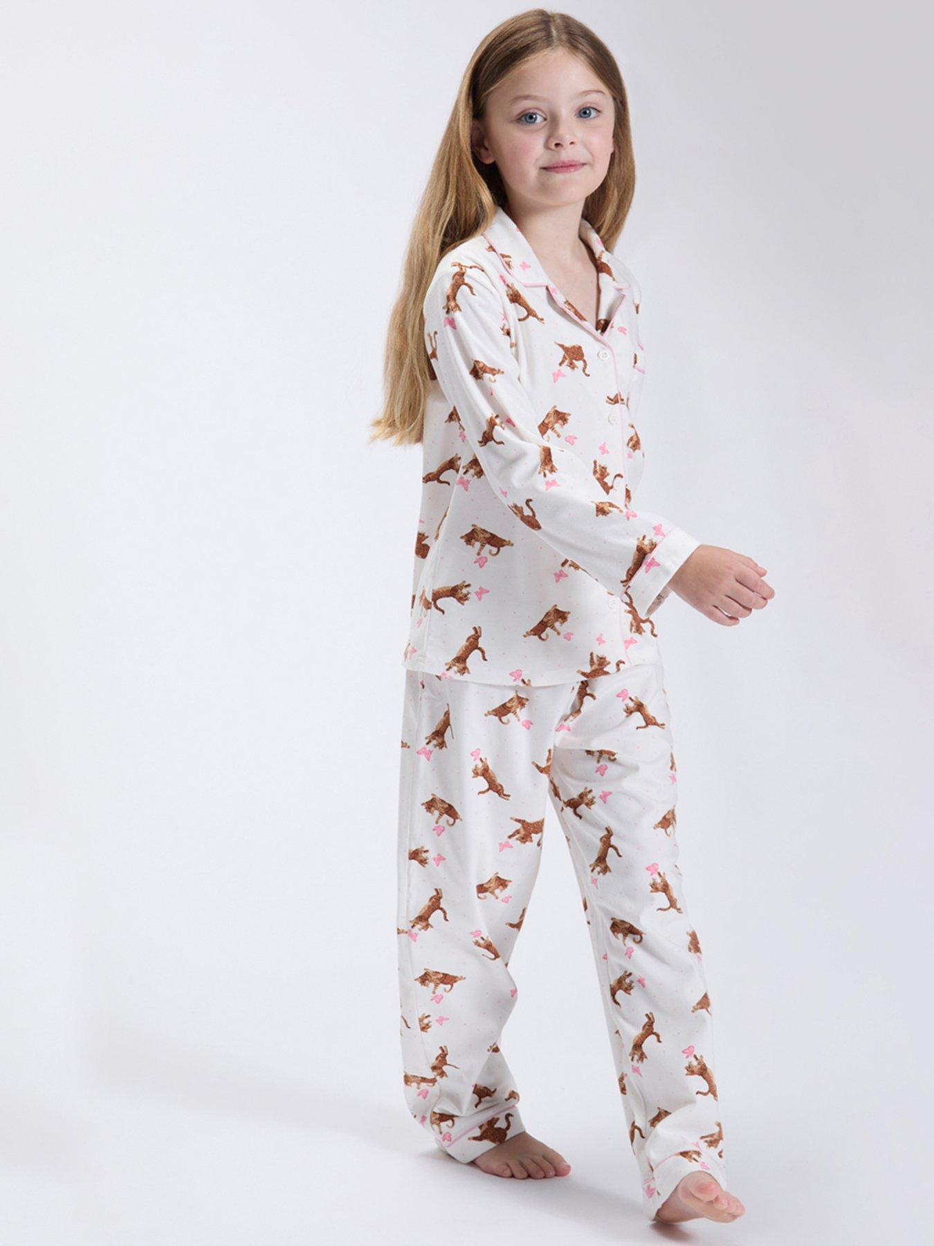 Image 3 of 6 of Boux Avenue Girls Cat Print Button-Through Pyjamas - White