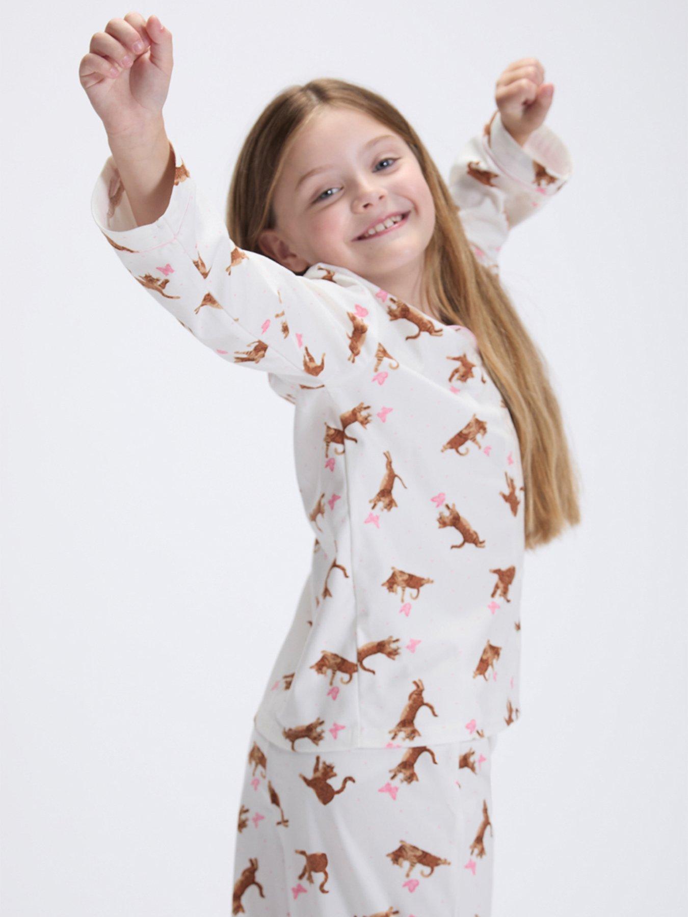 Image 5 of 6 of Boux Avenue Girls Cat Print Button-Through Pyjamas - White