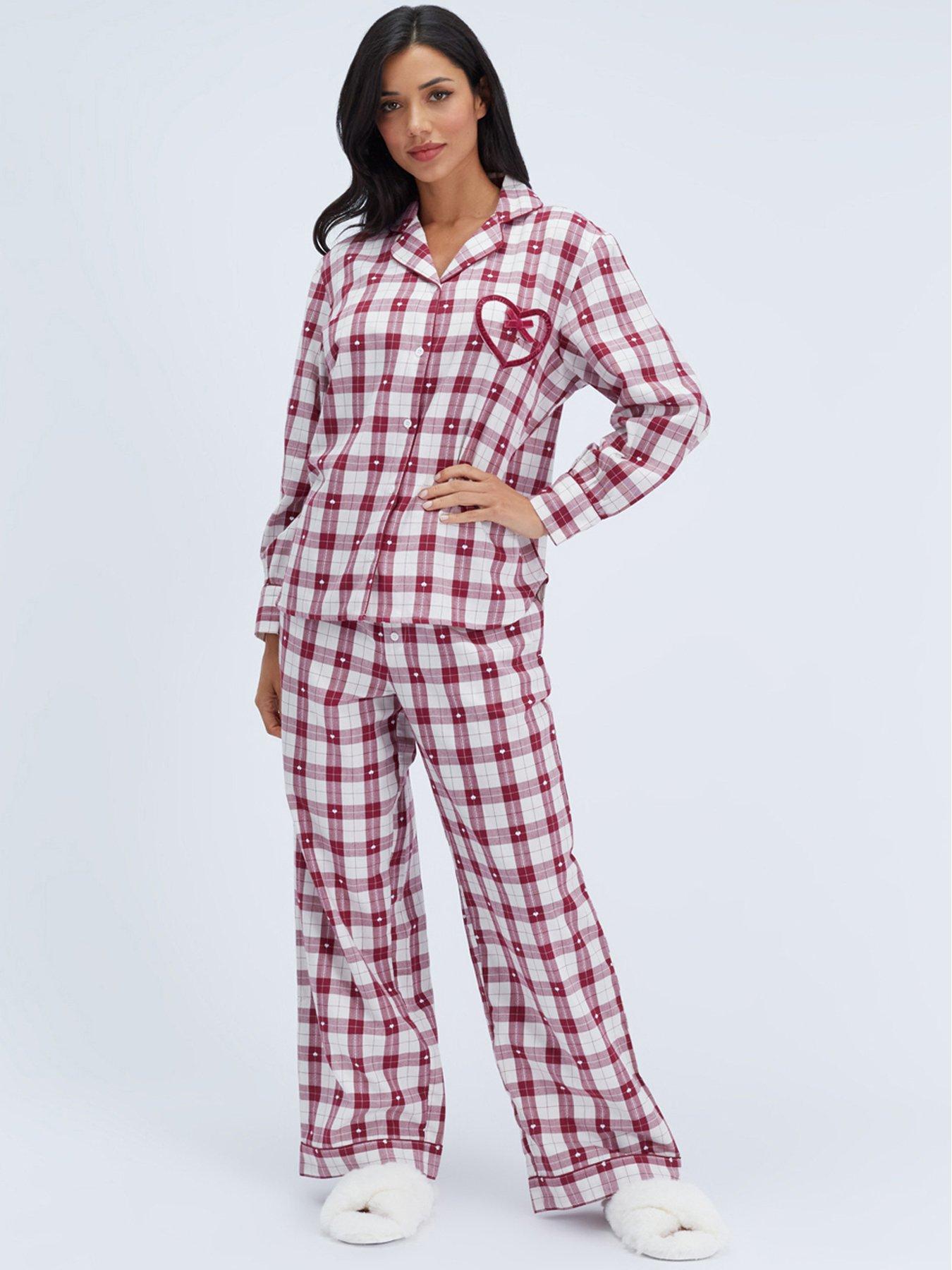 Image 1 of 6 of Boux Avenue Boux Avenue Check Pocket Cotton Pj Set - Burgundy