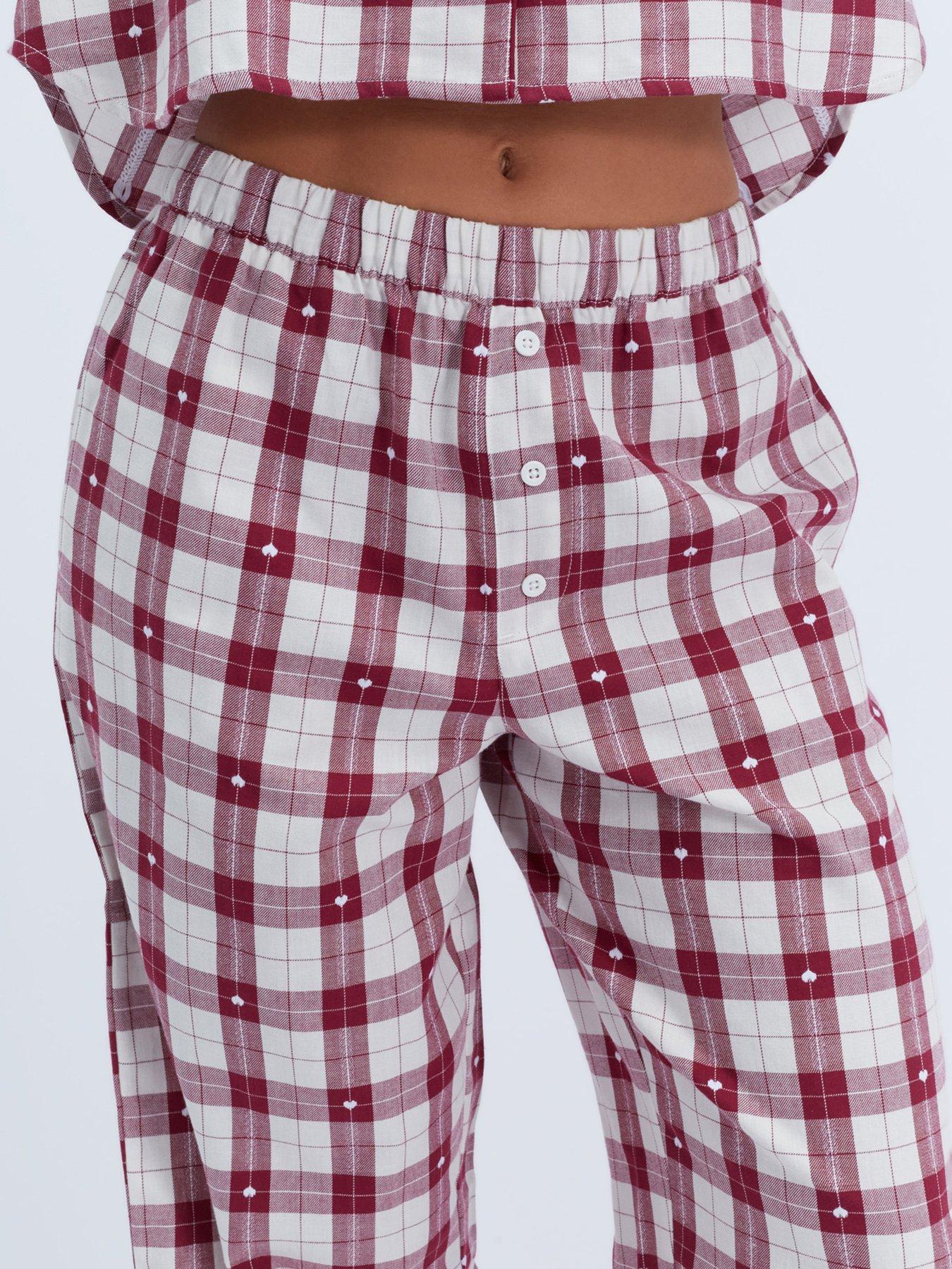 Image 5 of 6 of Boux Avenue Boux Avenue Check Pocket Cotton Pj Set - Burgundy