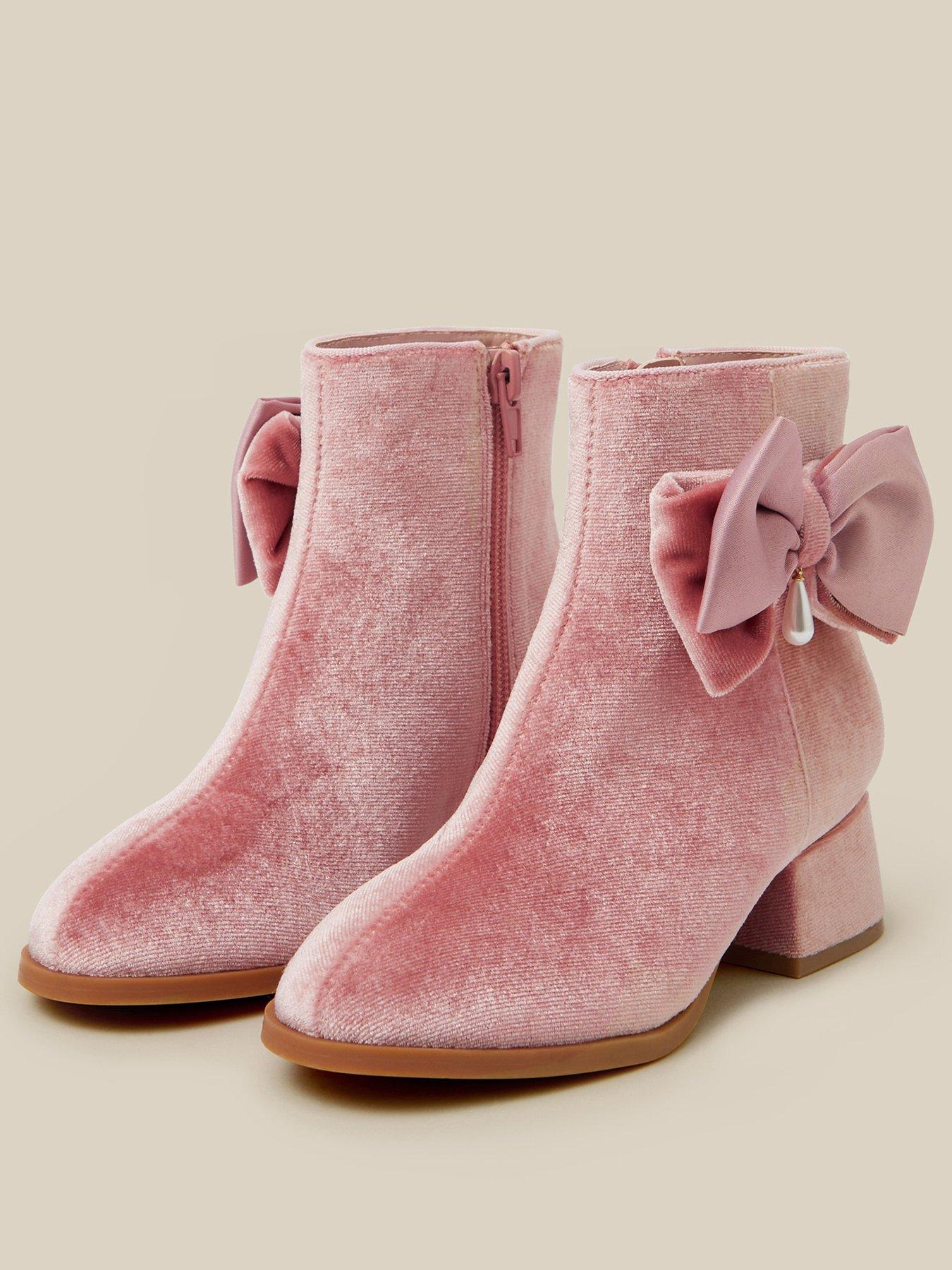 Image 2 of 3 of Monsoon Girls Velvet Bow Side Zip Party Boots - Pink