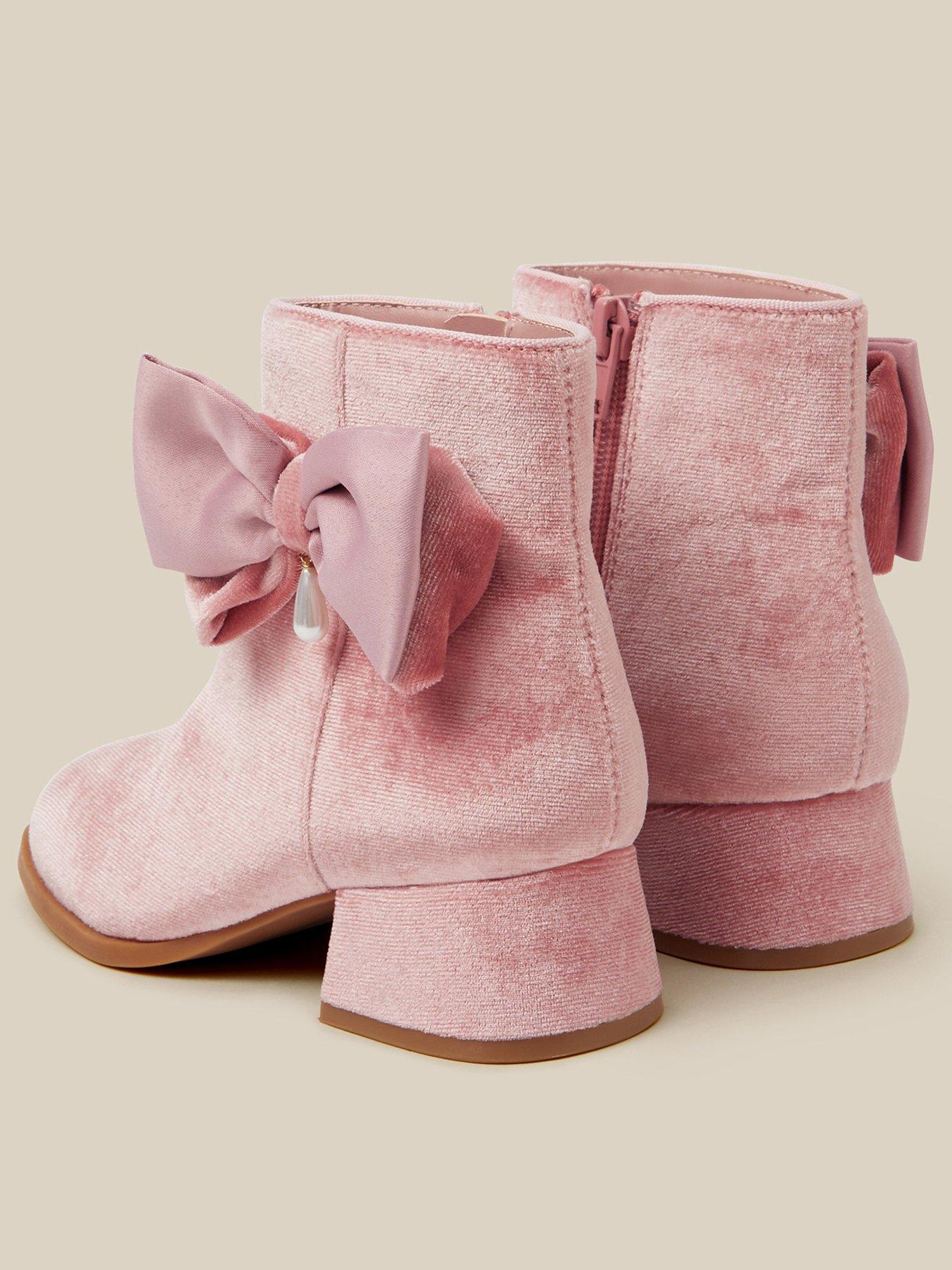 Image 3 of 3 of Monsoon Girls Velvet Bow Side Zip Party Boots - Pink