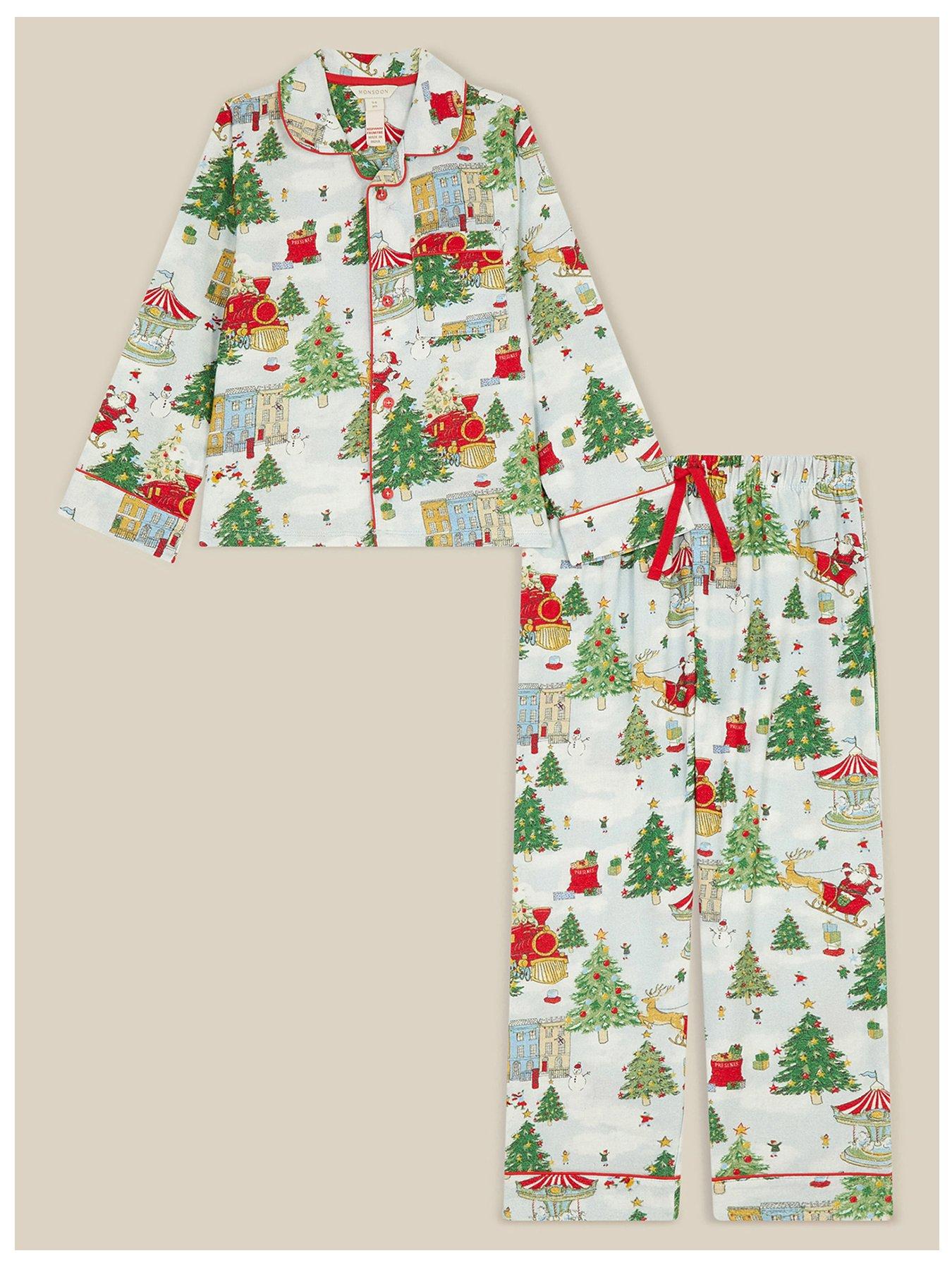 Image 1 of 4 of Monsoon Boys Vintage Christmas Button Through Pyjamas - Light Cream