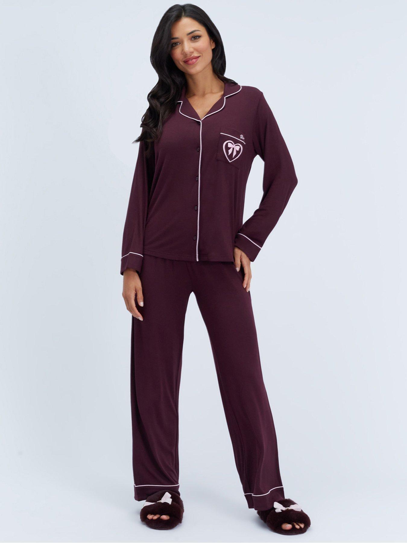 Image 1 of 6 of Boux Avenue Boux Avenue Modal Piped Pyjama Set - Blackberry
