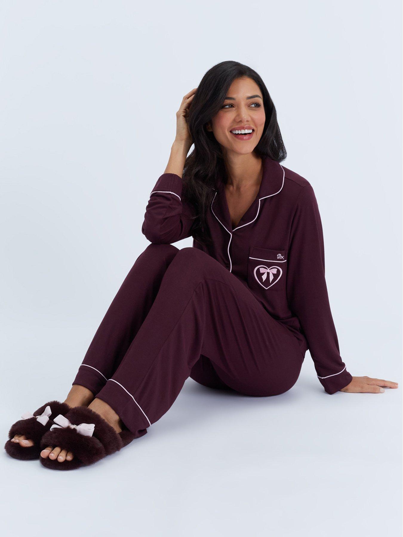Image 4 of 6 of Boux Avenue Boux Avenue Modal Piped Pyjama Set - Blackberry