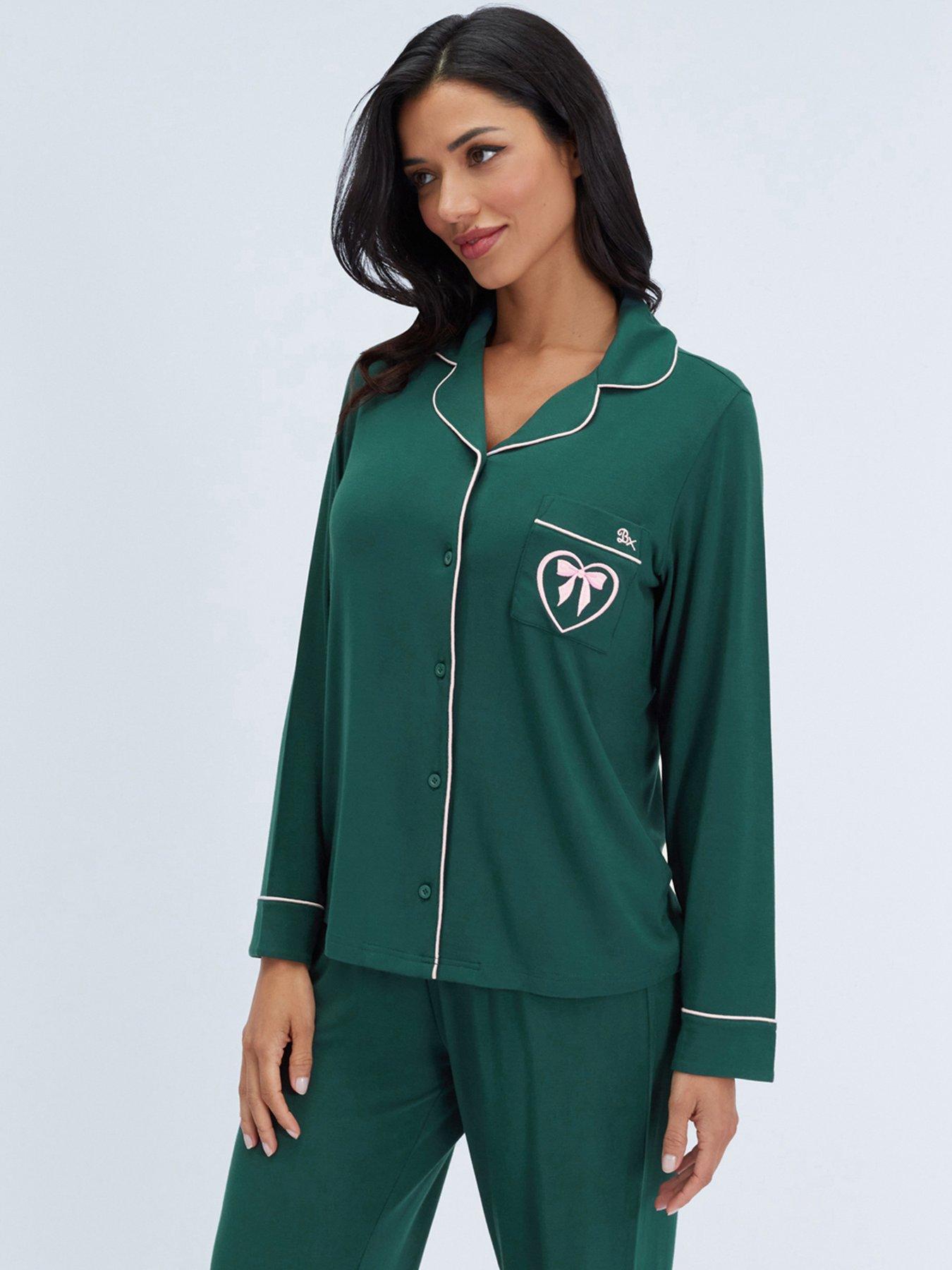 Image 4 of 5 of Boux Avenue Boux Avenue Modal Piped Pyjama Set - Deep Green