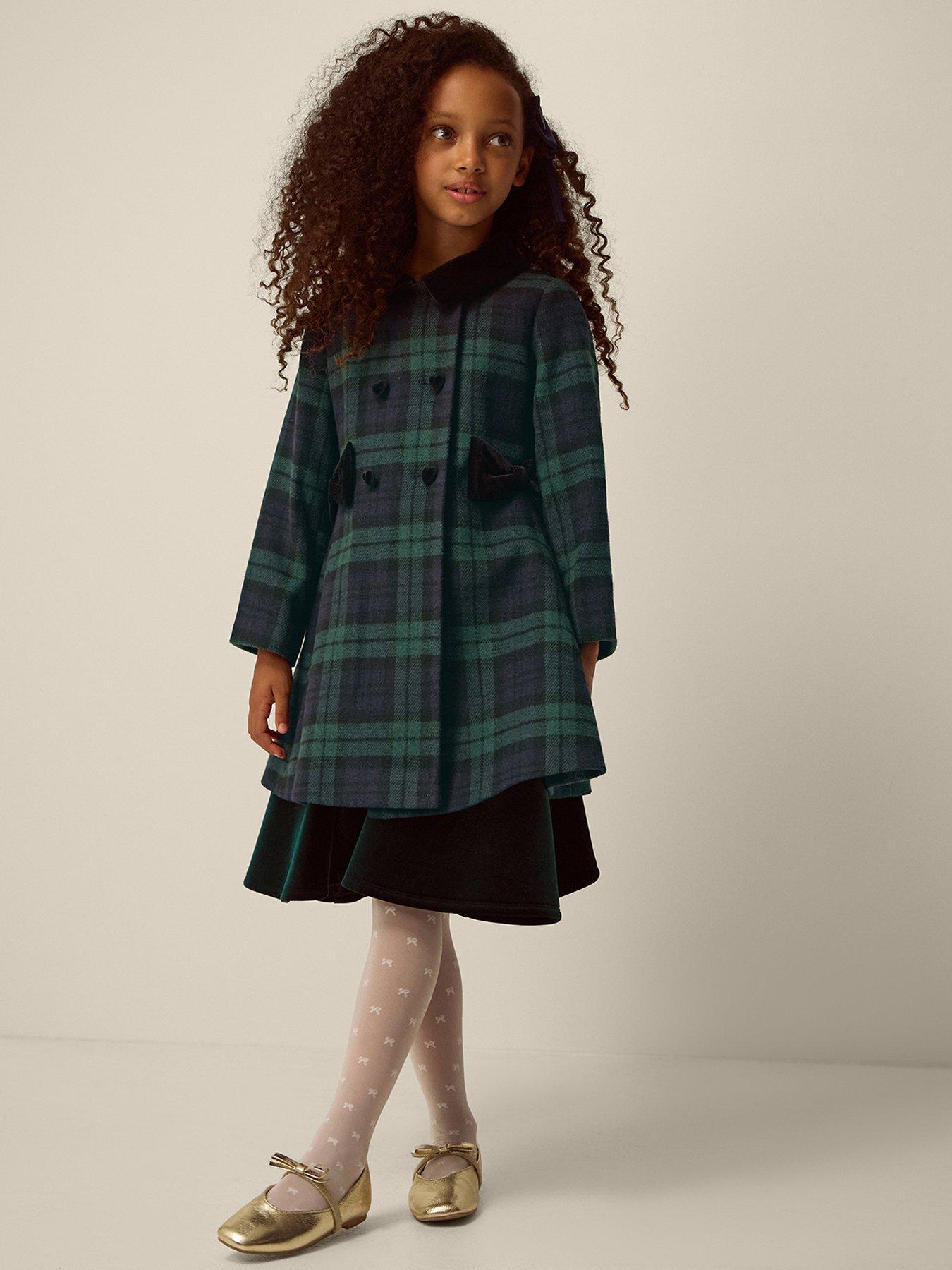 Image 1 of 4 of Monsoon Girls Smart Charlotte Check Dress Coat - Green