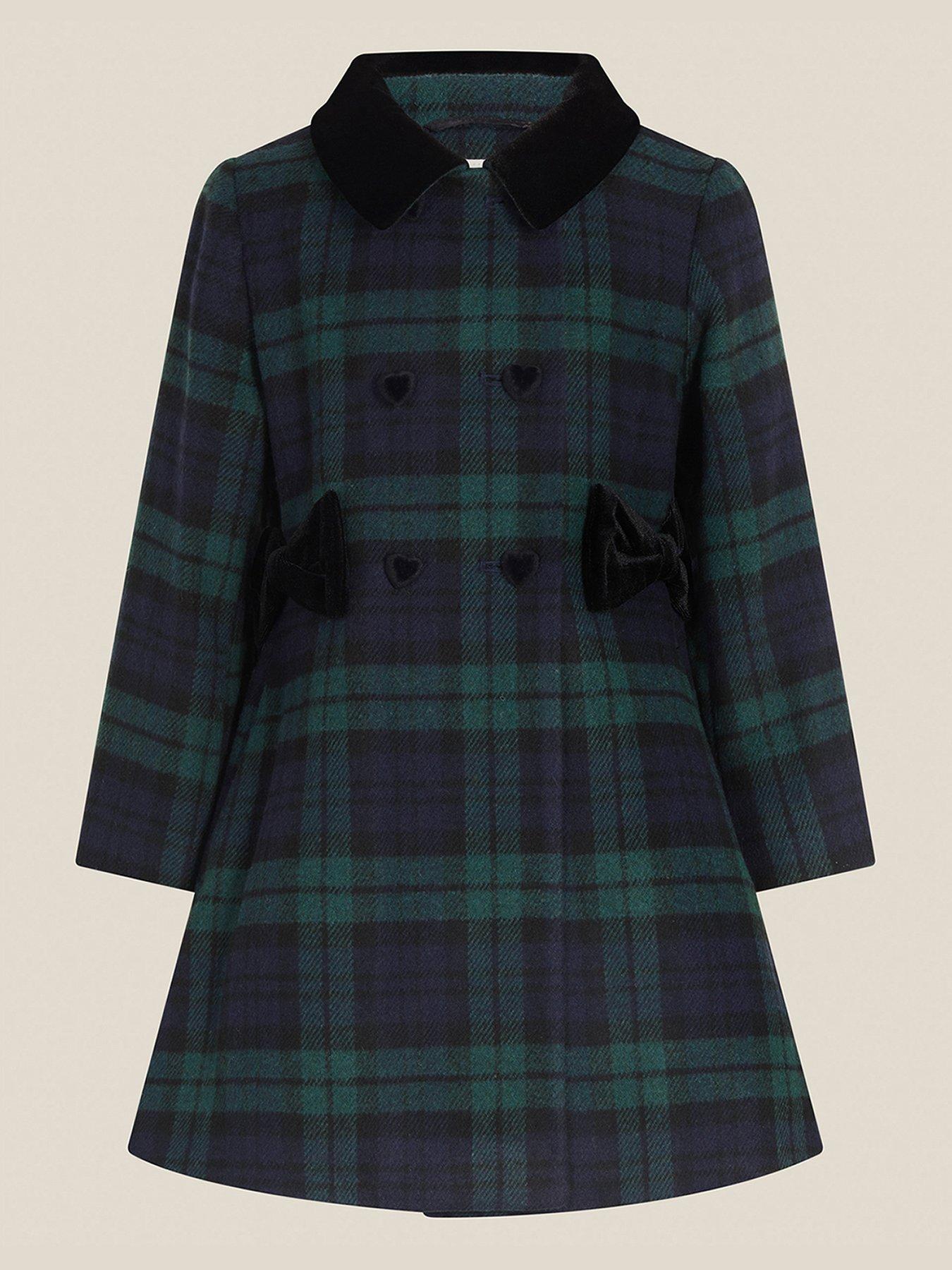 Image 2 of 4 of Monsoon Girls Smart Charlotte Check Dress Coat - Green