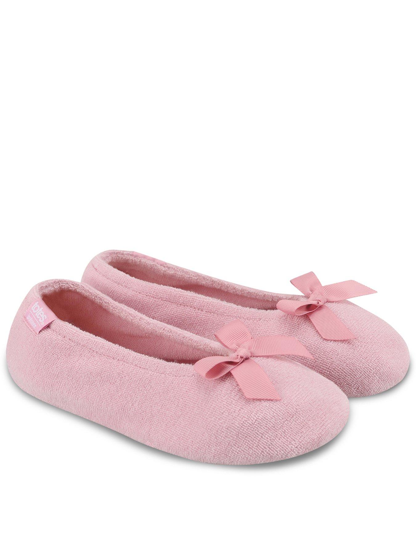 Image 1 of 4 of Totes Isotoner Womens Soft Terry Bow Ballet Slippers - Pink