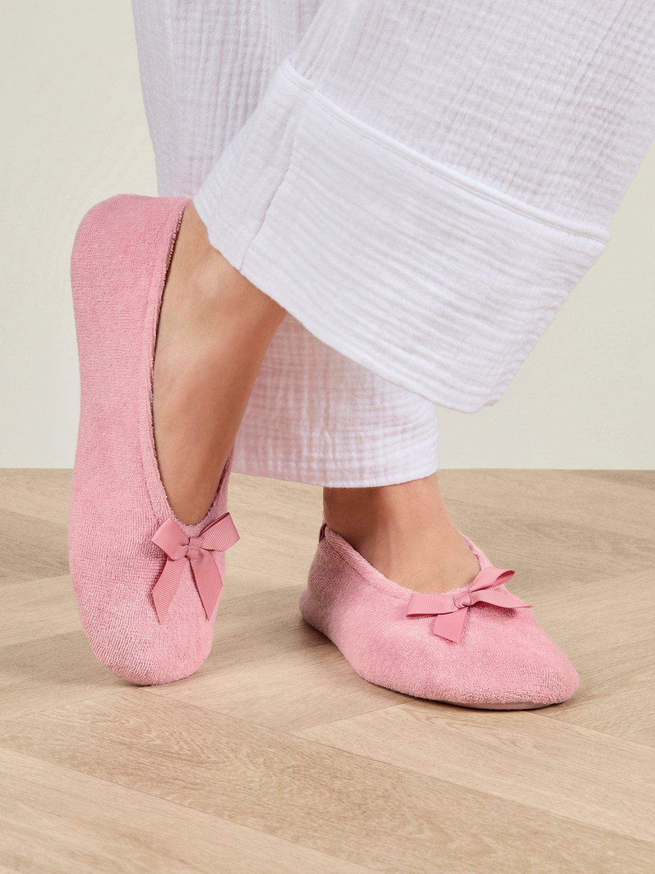 Image 4 of 4 of Totes Isotoner Womens Soft Terry Bow Ballet Slippers - Pink