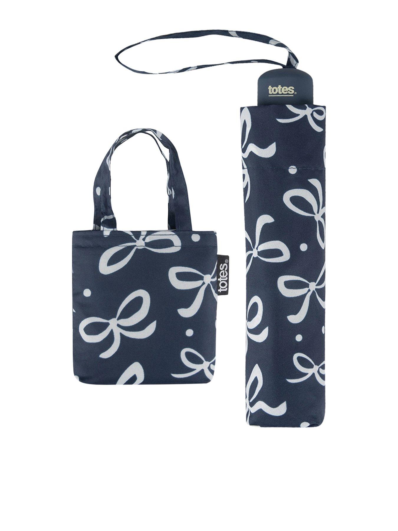Image 1 of 4 of TOTES Totes Womens Umbrella &amp; Shopper Bag Gift Set - Dog/navy Bow