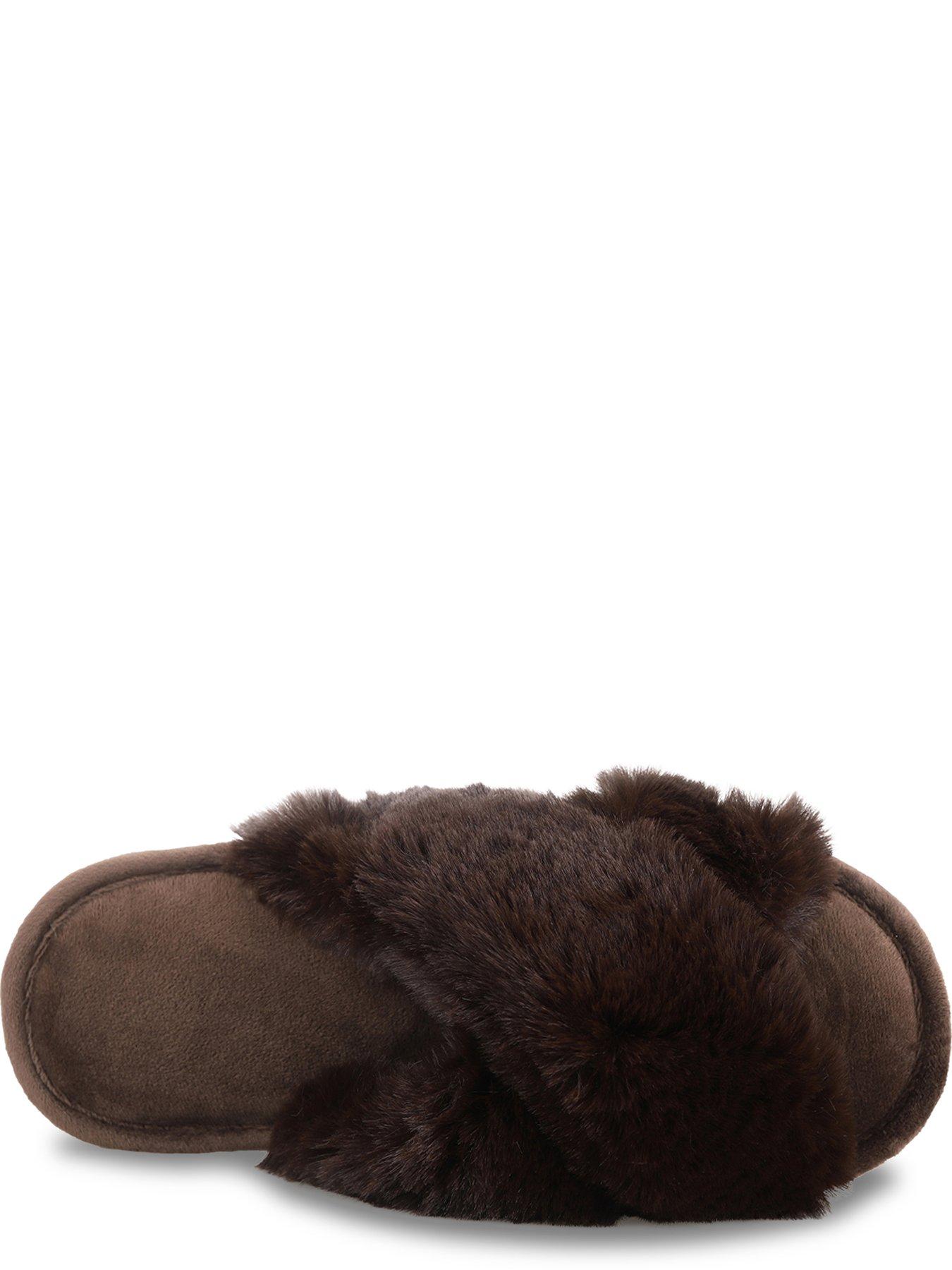 Image 2 of 5 of TOTES Totes Crossover Faux Fur Slider Slippers - Chocolate