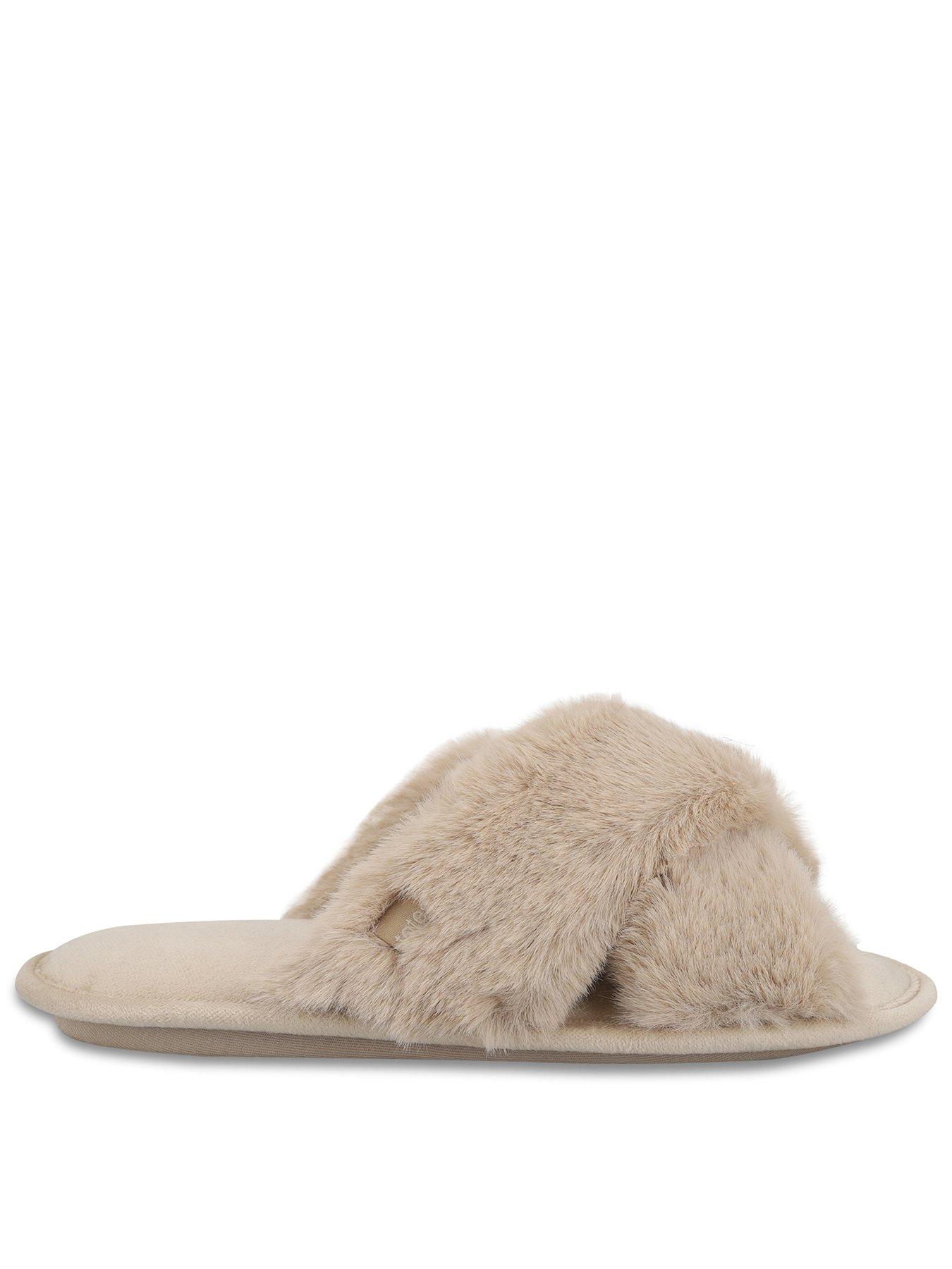 Image 1 of 5 of TOTES Totes Crossover Faux Fur Slider Slippers - Natural