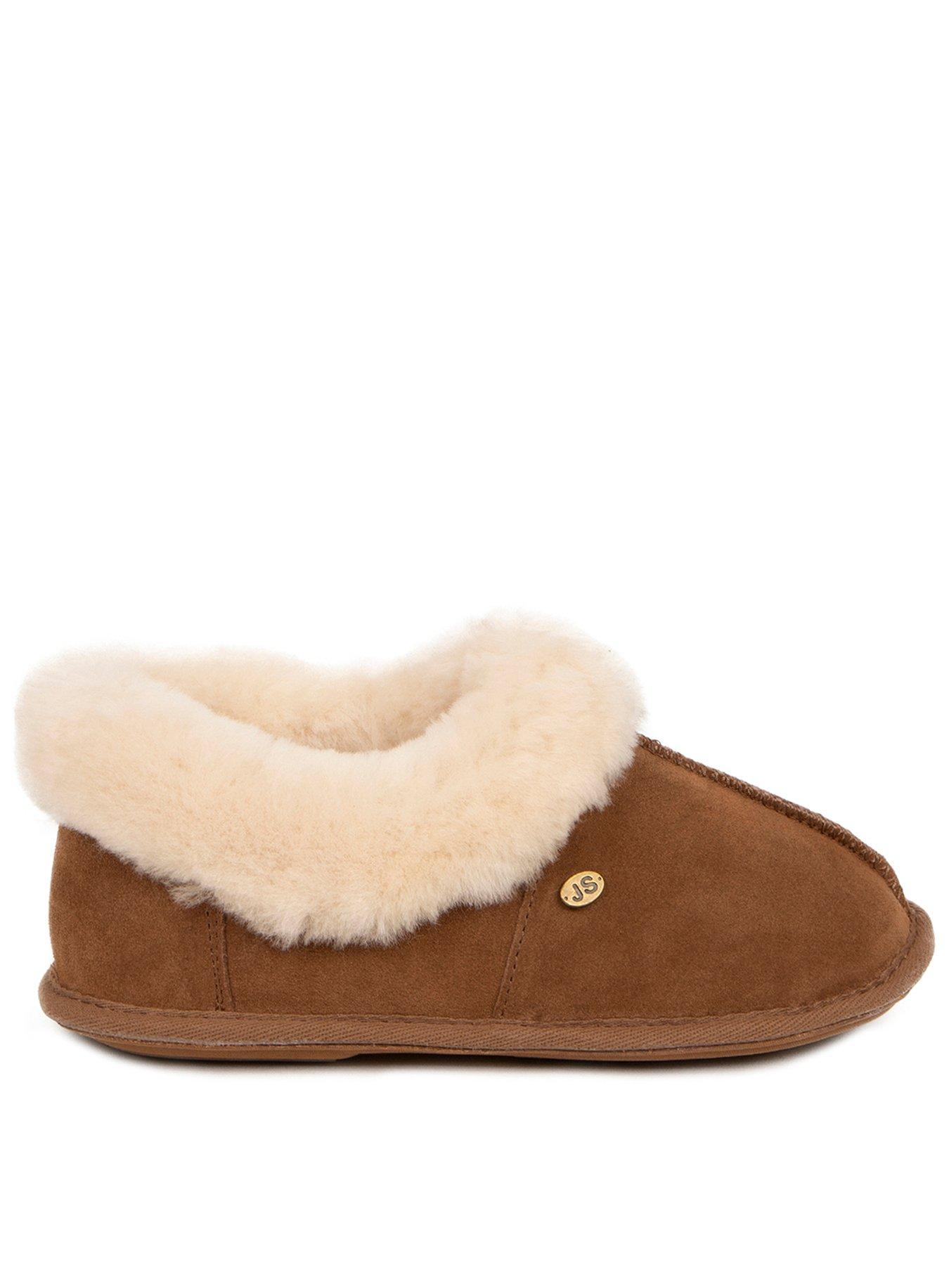 Image 1 of 5 of Just Sheepskin Womens Full Back Sheepskin Lined Suede Slippers - Brown