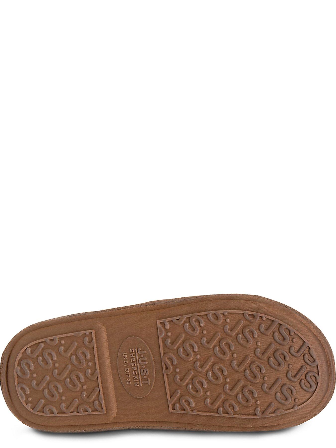 Image 4 of 5 of Just Sheepskin Womens Full Back Sheepskin Lined Suede Slippers - Brown