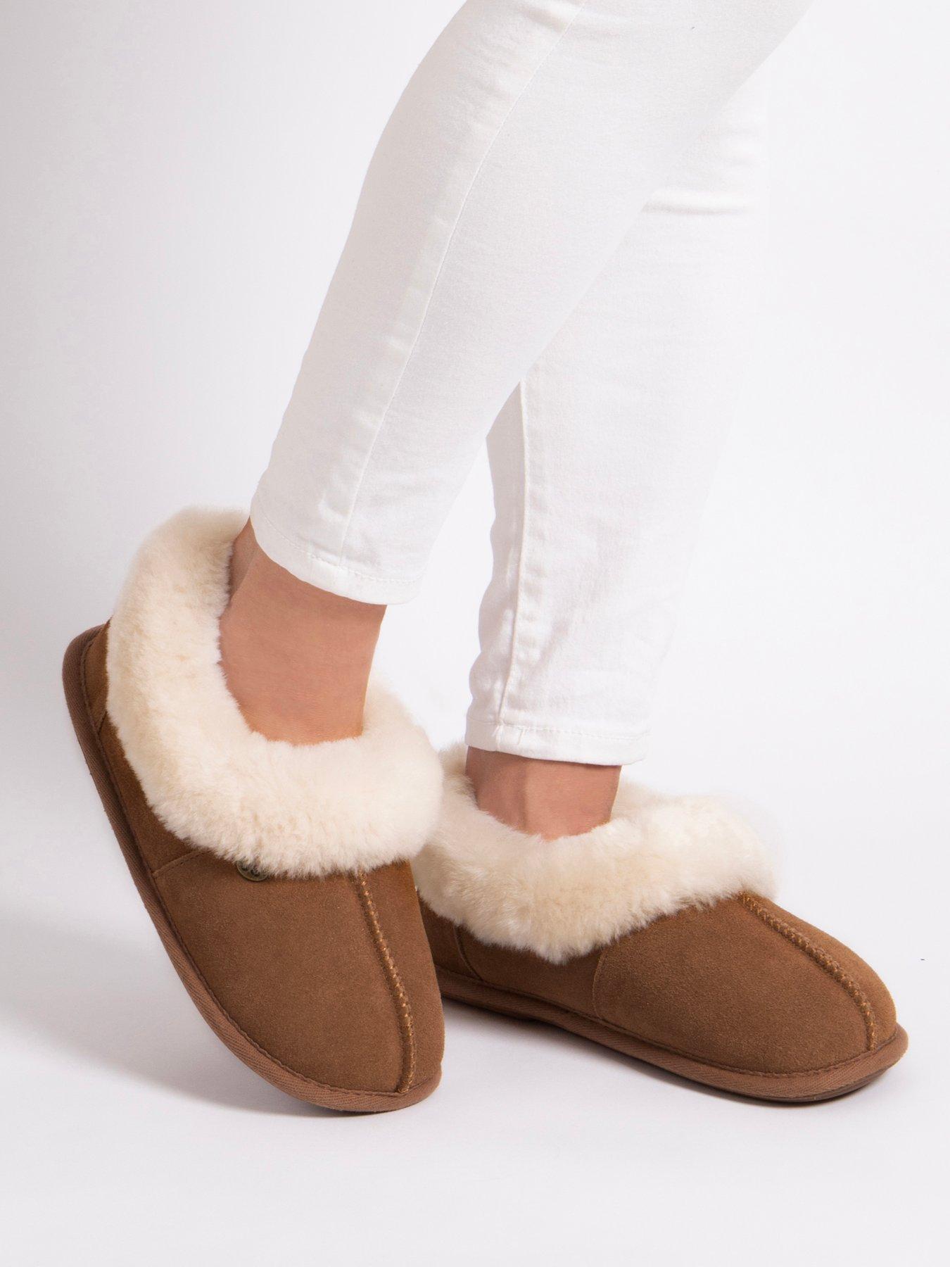 Image 5 of 5 of Just Sheepskin Womens Full Back Sheepskin Lined Suede Slippers - Brown