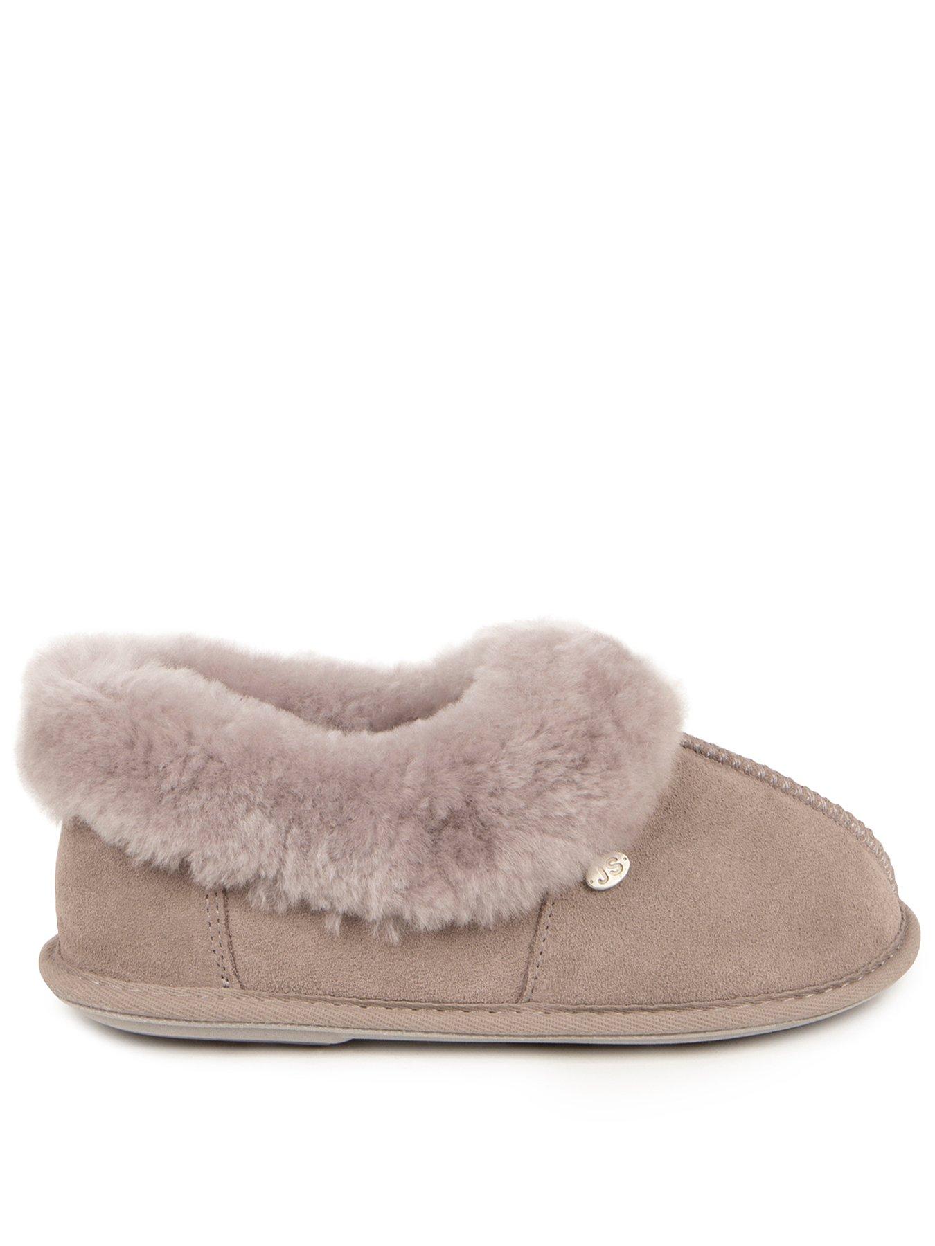 Image 1 of 5 of Just Sheepskin Womens Full Back Sheepskin-Lined Memory Foam Slippers - Grey