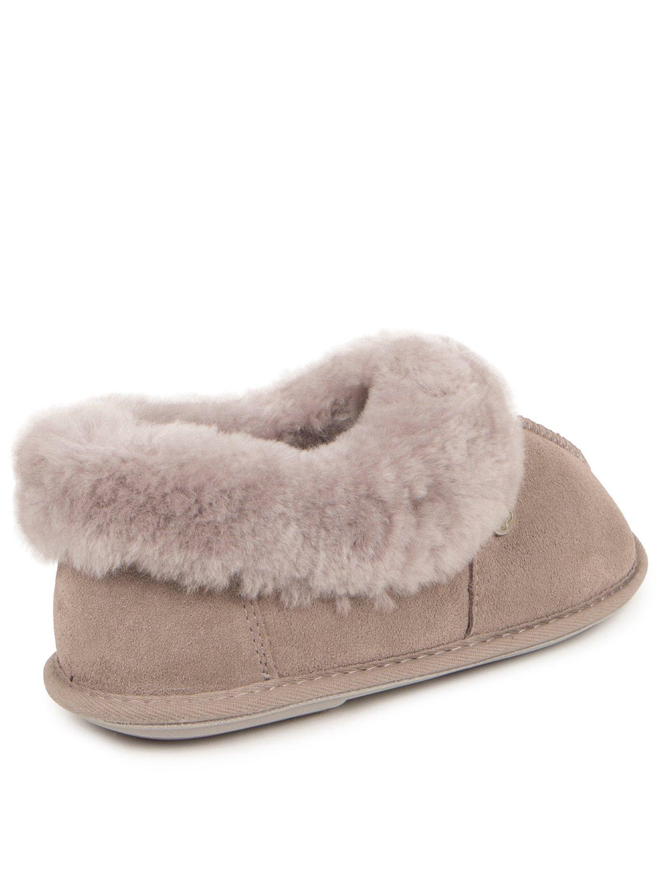 Image 3 of 5 of Just Sheepskin Womens Full Back Sheepskin-Lined Memory Foam Slippers - Grey