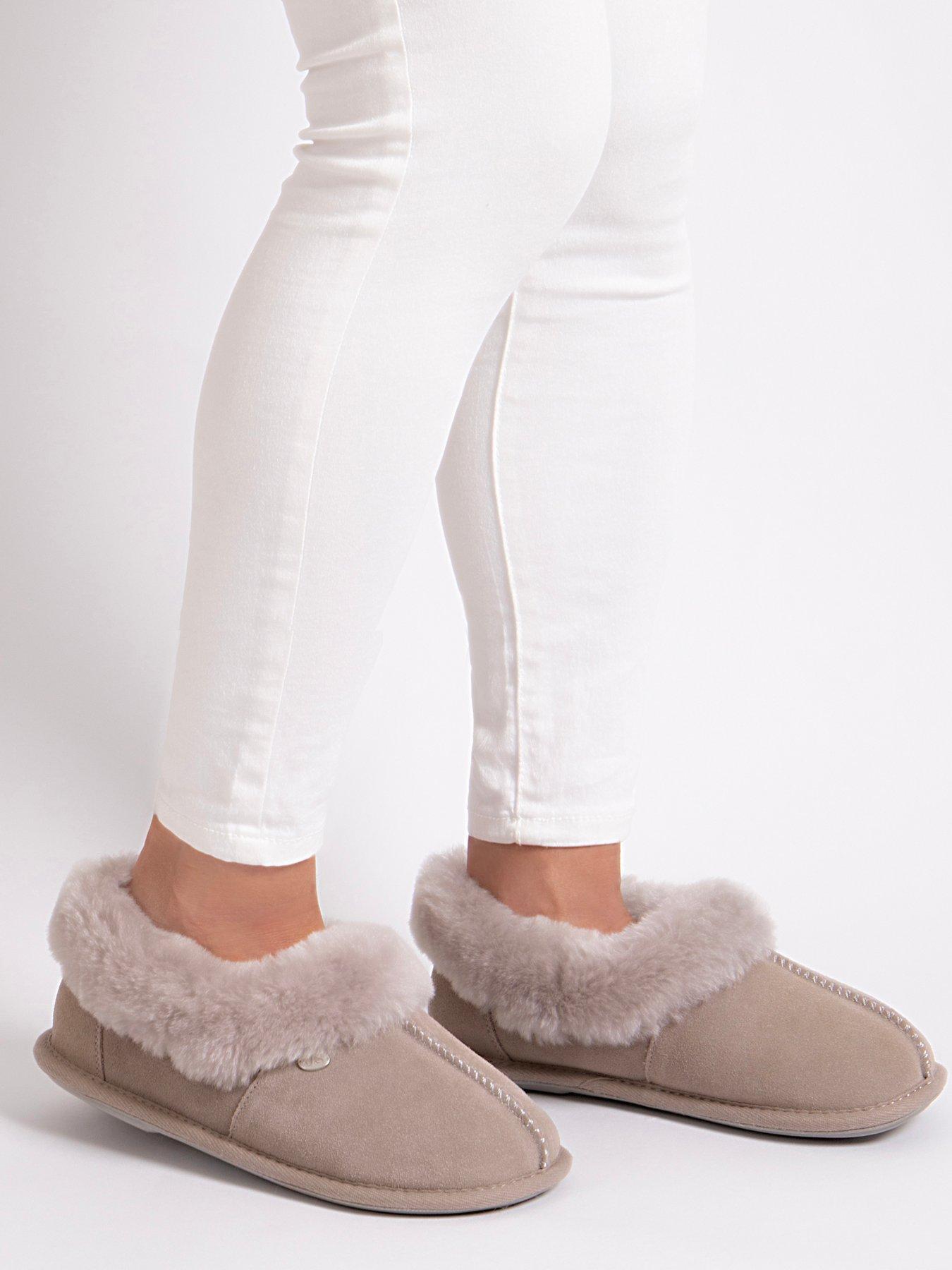 Image 5 of 5 of Just Sheepskin Womens Full Back Sheepskin-Lined Memory Foam Slippers - Grey