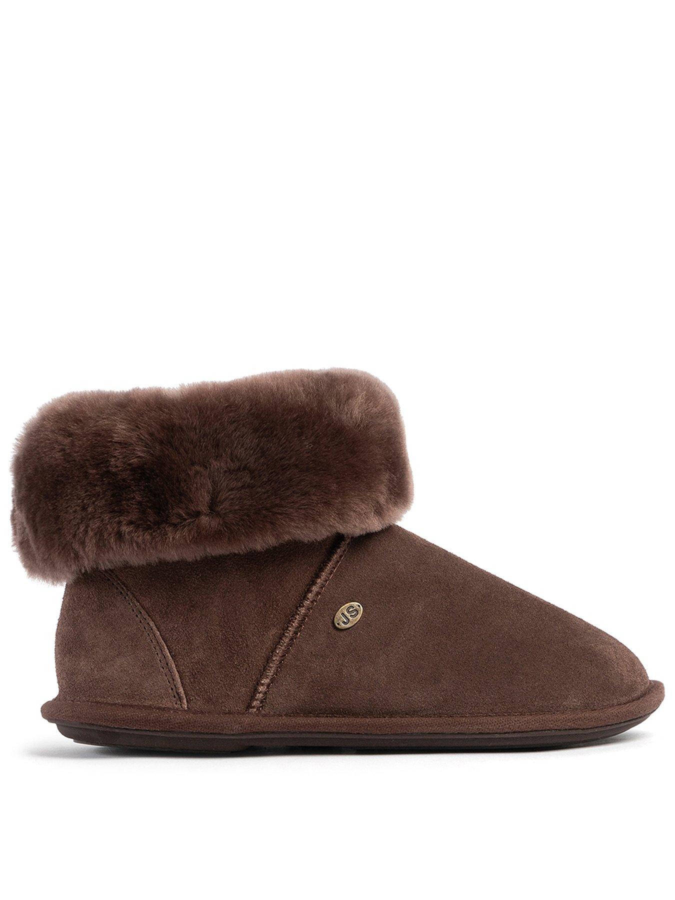 Image 1 of 5 of Just Sheepskin Womens Albery Sheepskin-Lined Suede Slipper Boots - Dark Brown
