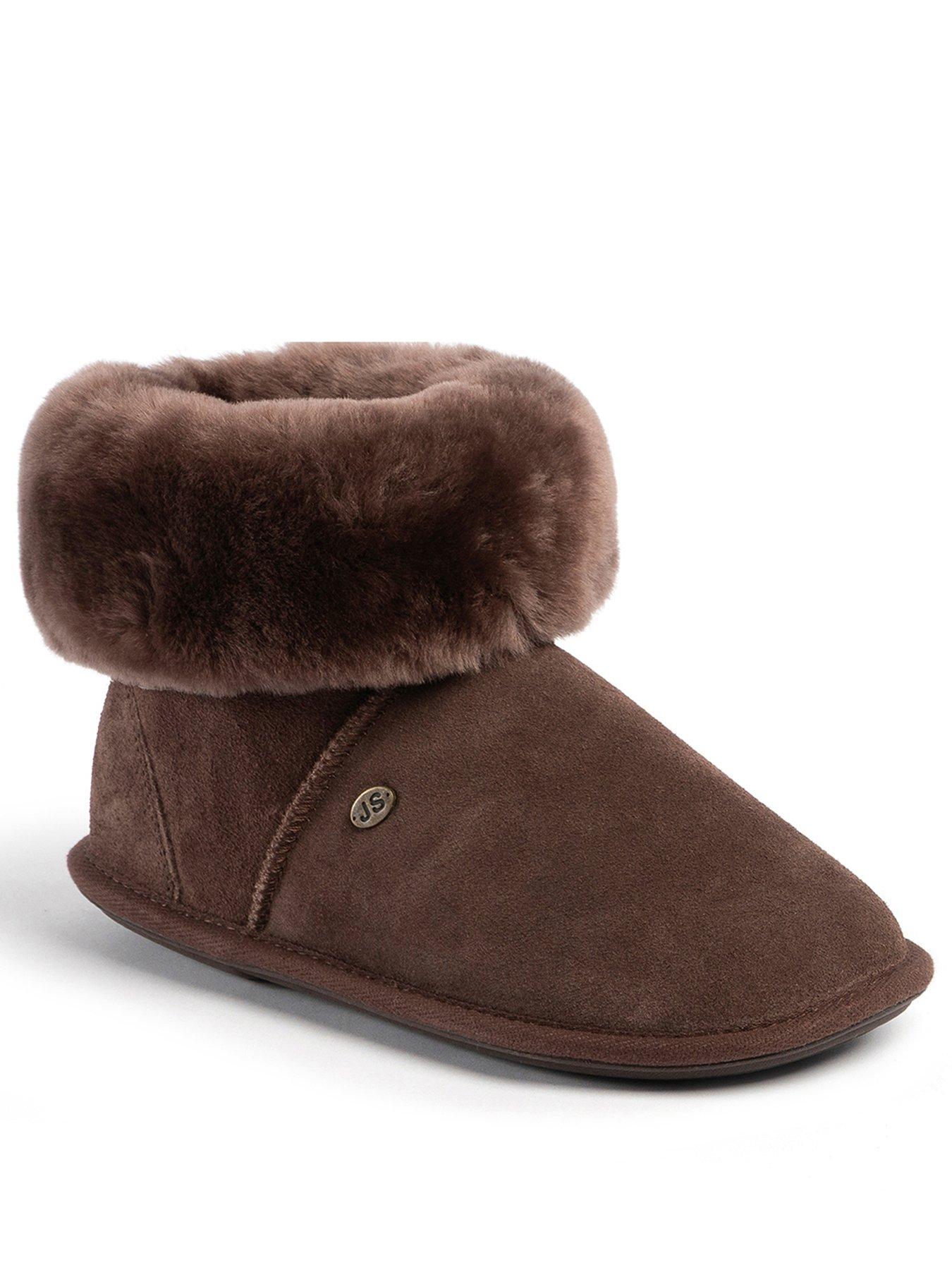 Image 2 of 5 of Just Sheepskin Womens Albery Sheepskin-Lined Suede Slipper Boots - Dark Brown
