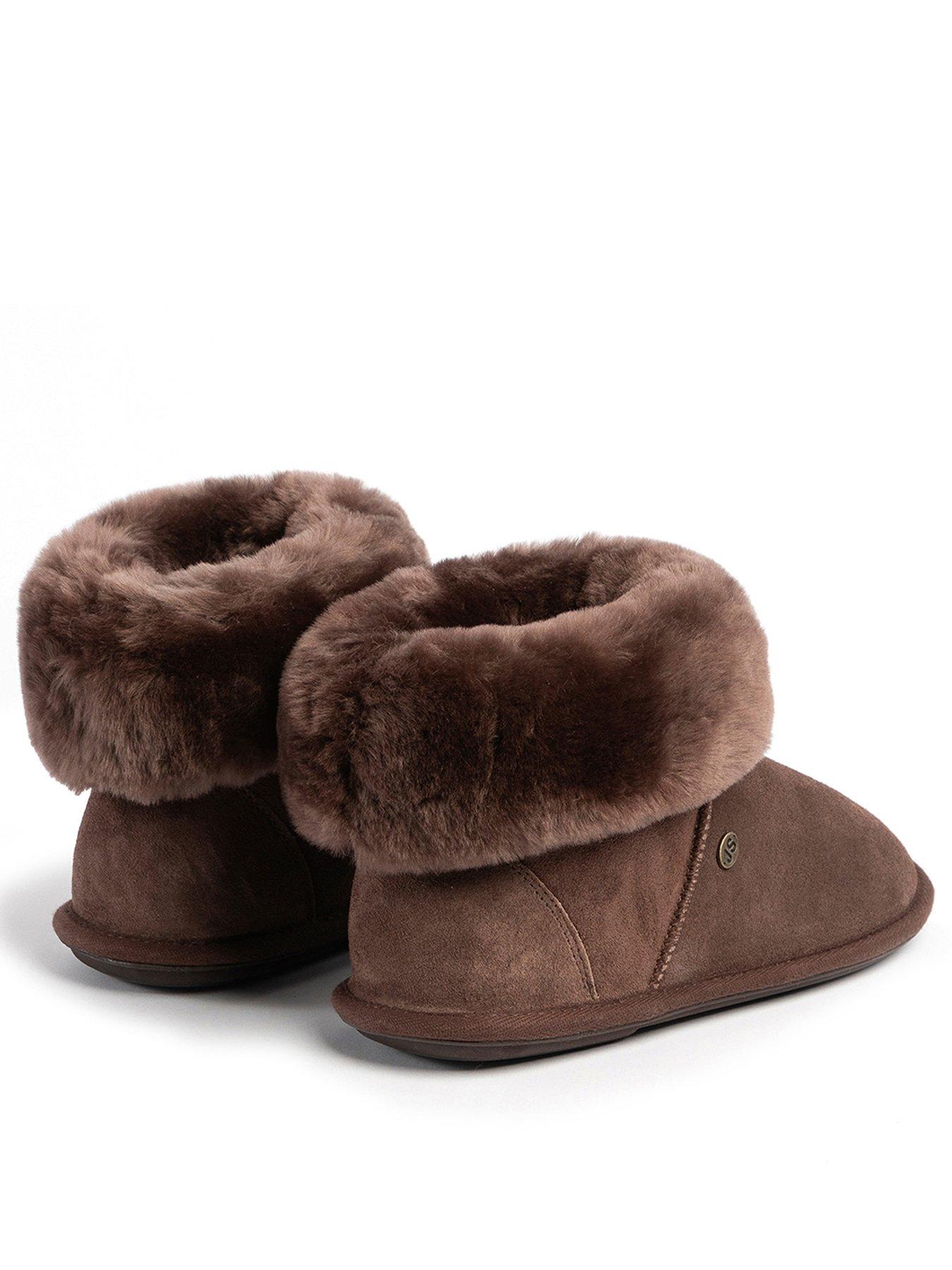 Image 3 of 5 of Just Sheepskin Womens Albery Sheepskin-Lined Suede Slipper Boots - Dark Brown