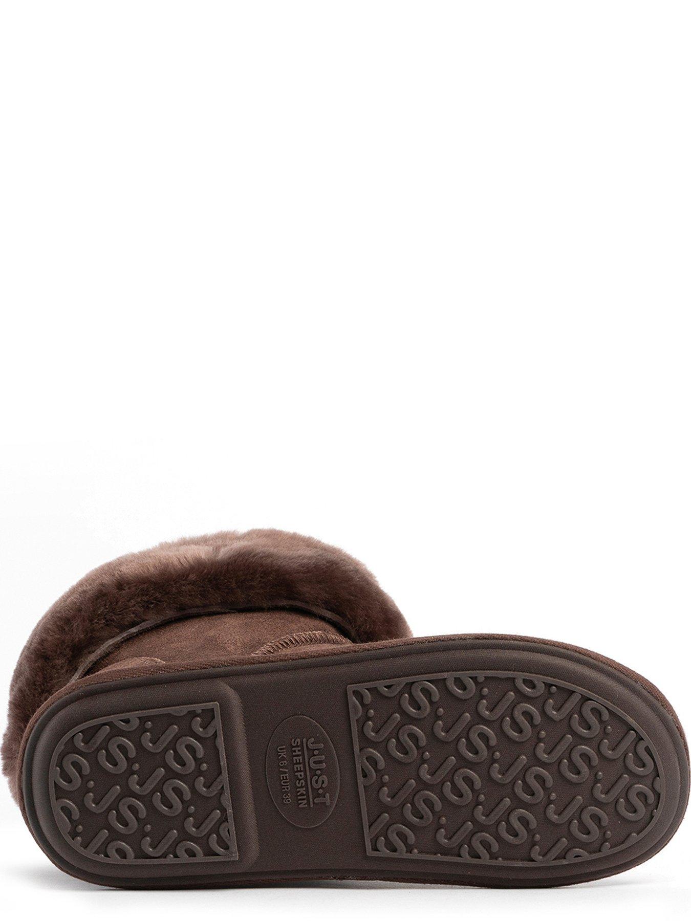 Image 4 of 5 of Just Sheepskin Womens Albery Sheepskin-Lined Suede Slipper Boots - Dark Brown