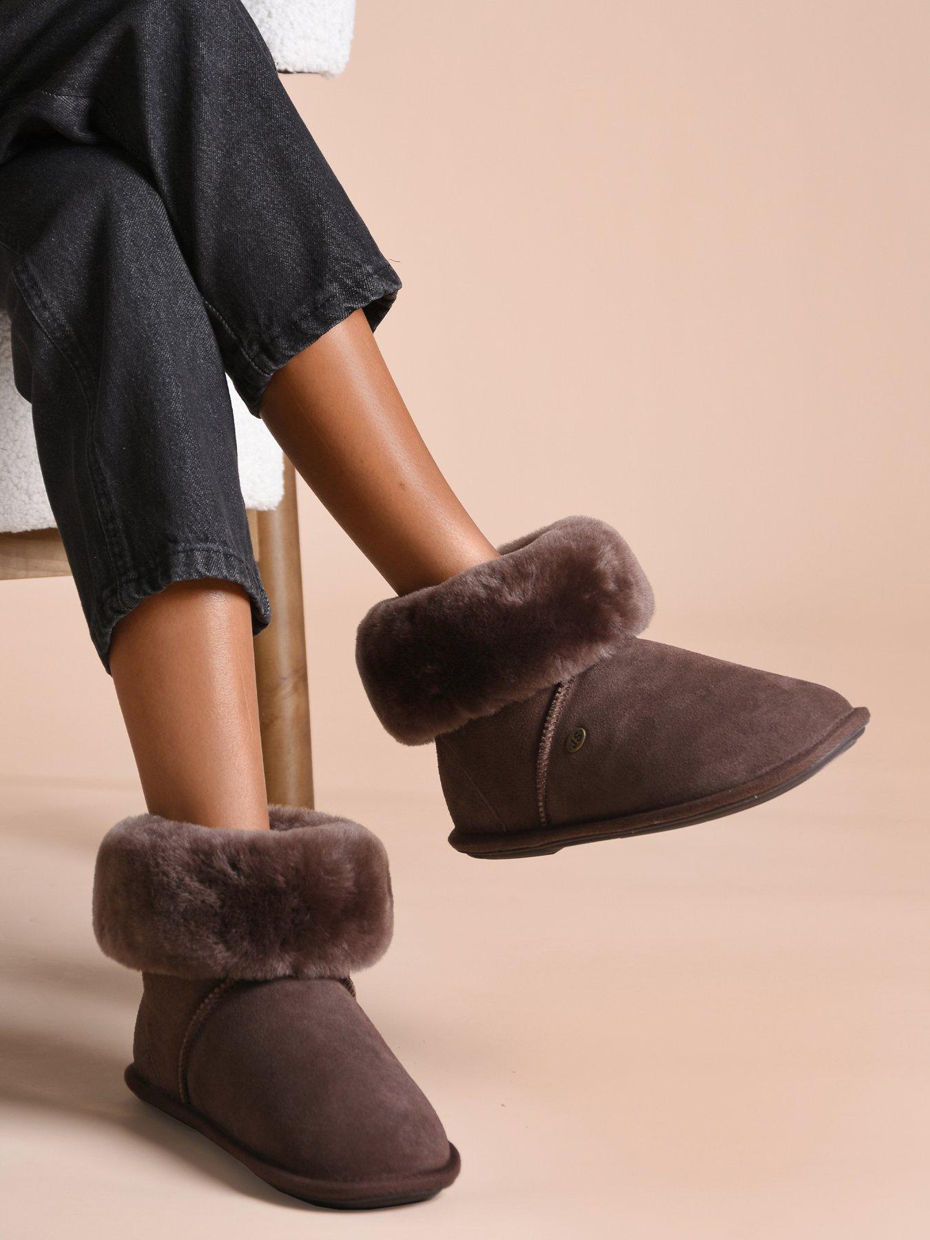 Image 5 of 5 of Just Sheepskin Womens Albery Sheepskin-Lined Suede Slipper Boots - Dark Brown