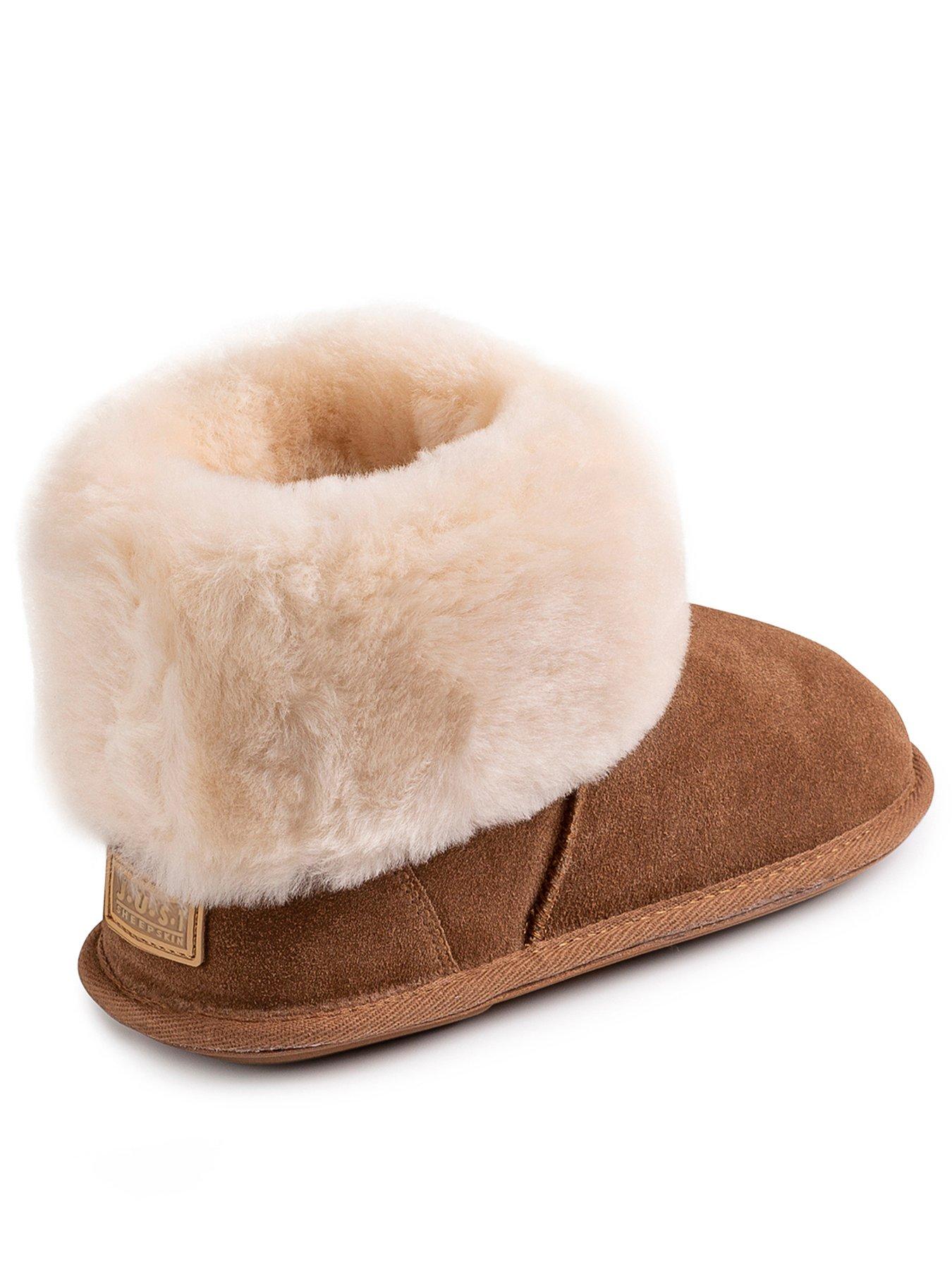 Image 3 of 5 of Just Sheepskin Womens Suede Sheepskin Lined Shearling Cuff Slipper Boots - Brown