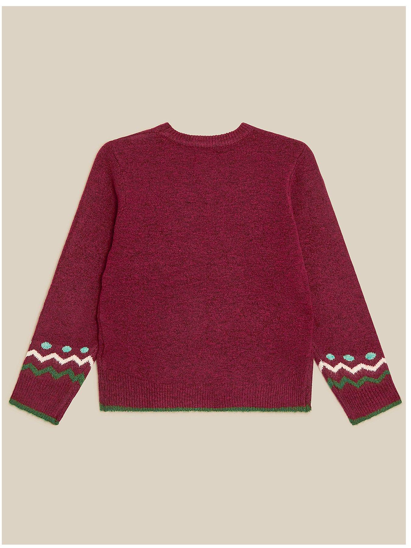 Image 2 of 3 of Monsoon Boys Christmas Dino Pom Jumper - Dark Red