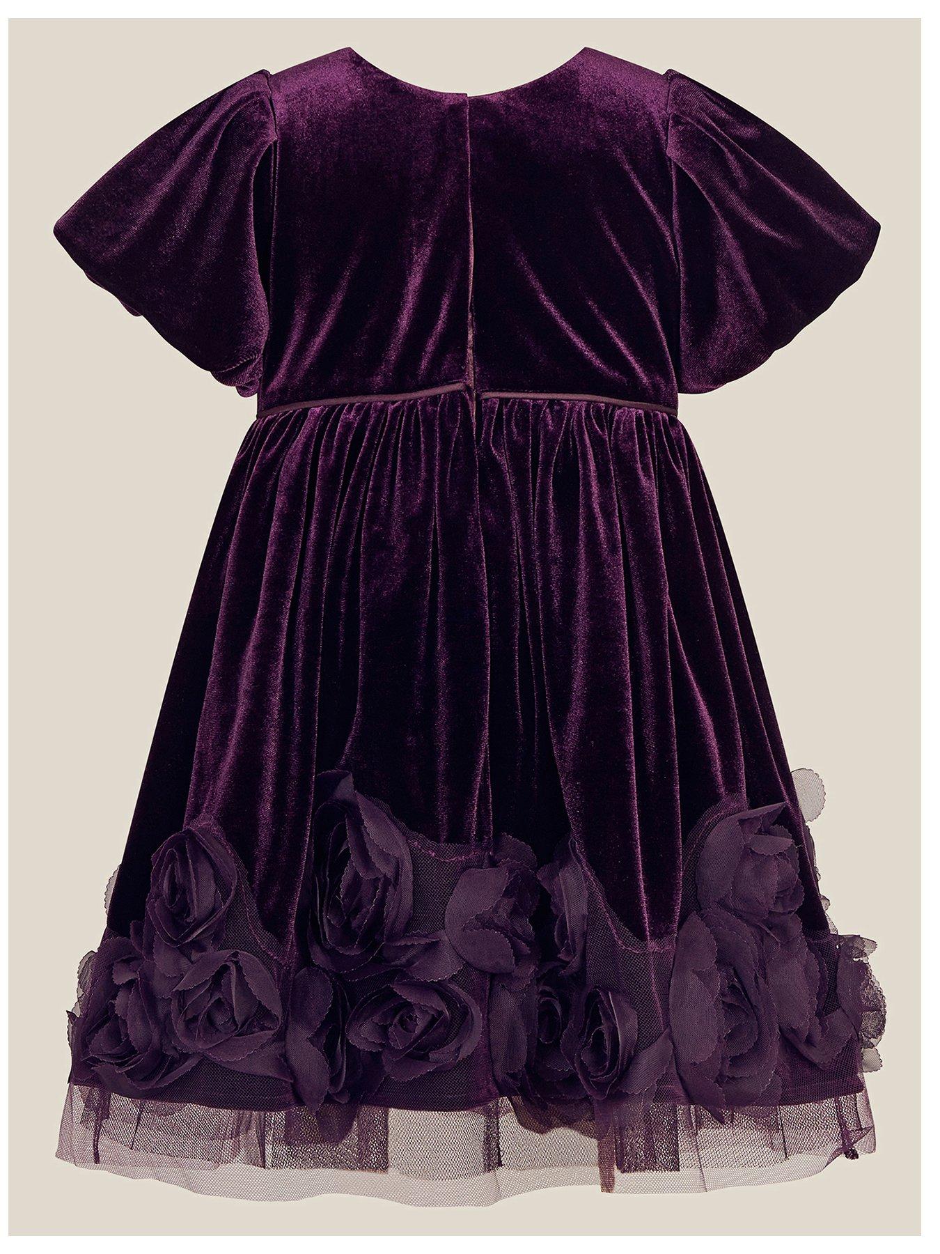 Image 2 of 3 of Monsoon Girls Adelyn Rose Velvet Puff Sleeve Dress - Purple