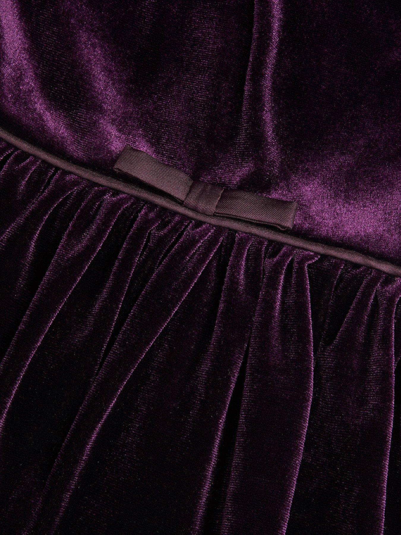 Image 3 of 3 of Monsoon Girls Adelyn Rose Velvet Puff Sleeve Dress - Purple