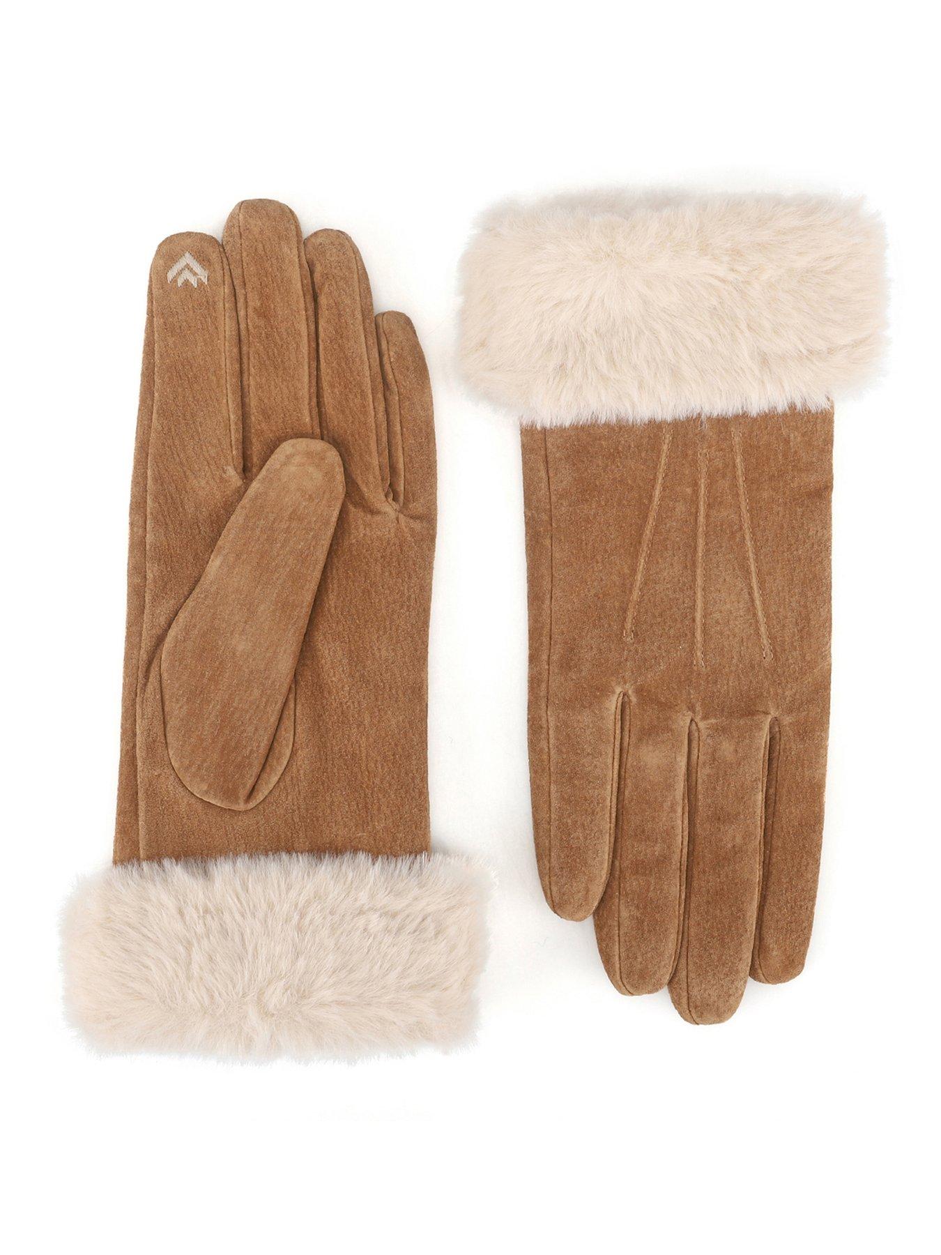 Image 4 of 5 of Totes Isotoner Totes Isotoner Womens 3 Point Suede Gloves With Smartouch - Tan