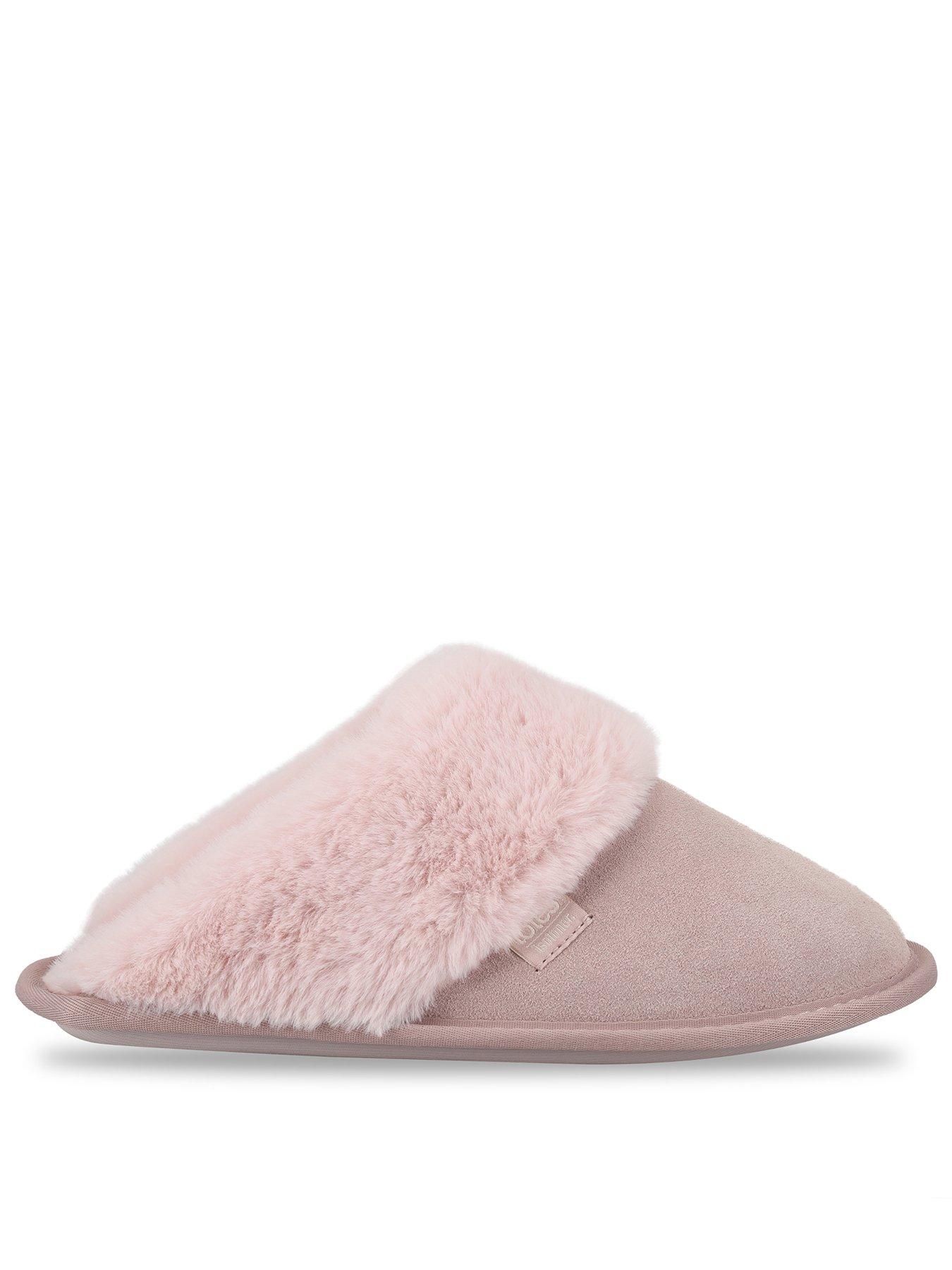 Image 1 of 5 of Totes Isotoner Totes Isotoner Womens Suede Mule Slippers With Faux Fur Lining - Pink