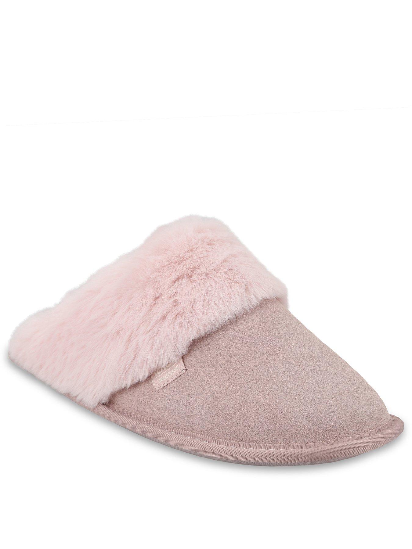 Image 2 of 5 of Totes Isotoner Totes Isotoner Womens Suede Mule Slippers With Faux Fur Lining - Pink