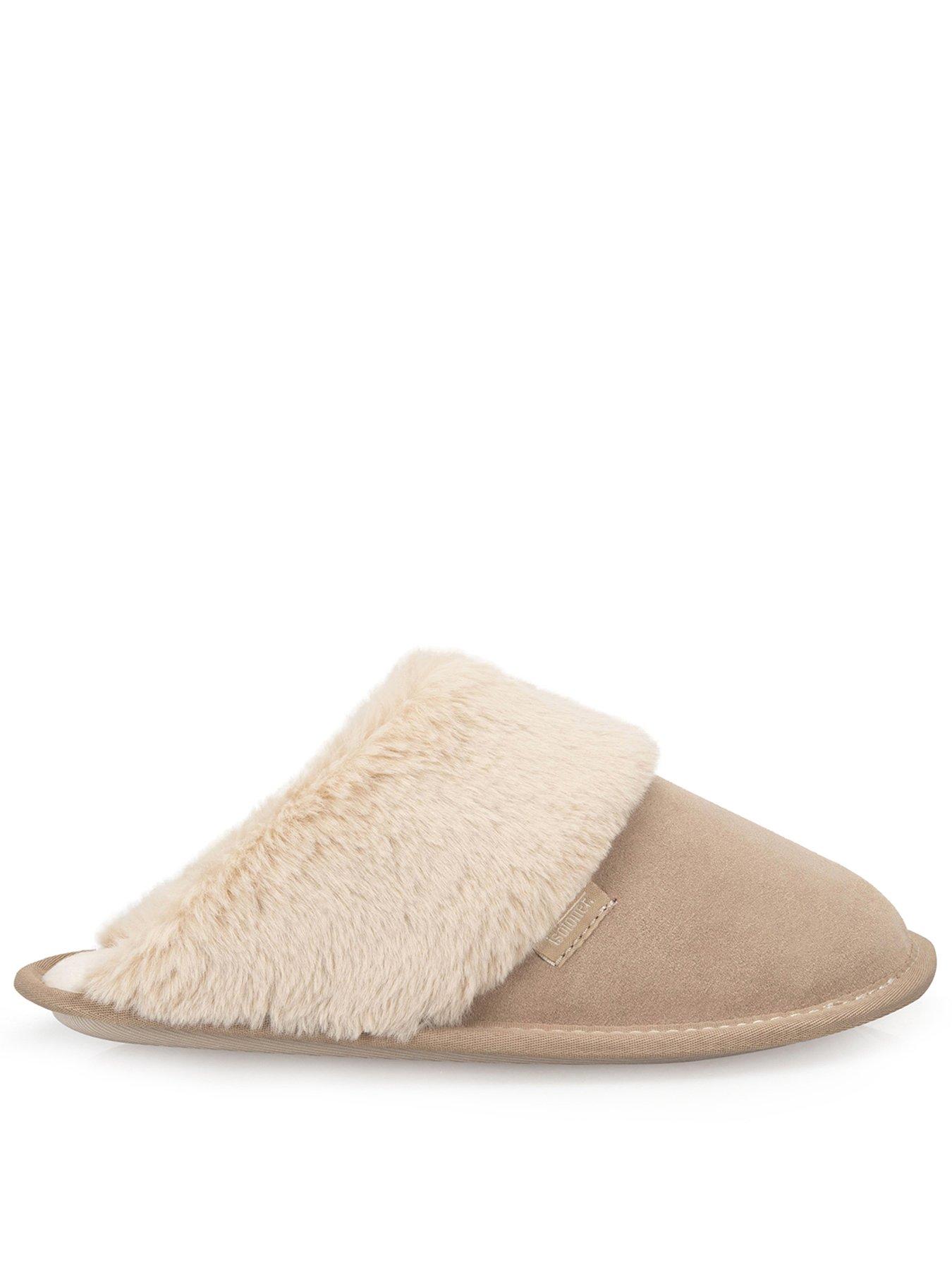 Image 1 of 5 of Totes Isotoner Totes Isotoner Womens Suede Mule Slippers With Faux Fur Lining - Sand