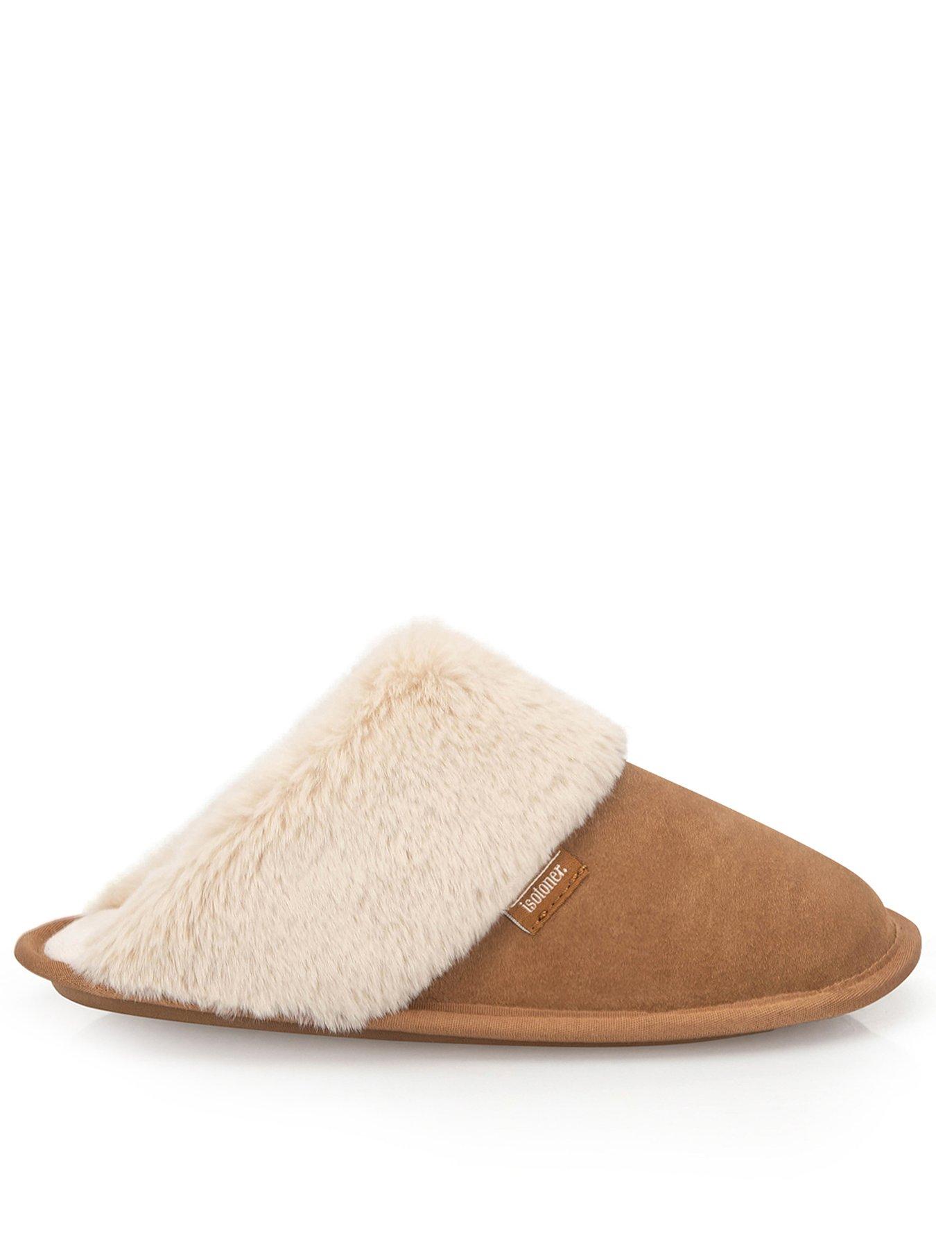 Image 1 of 5 of Totes Isotoner Totes Isotoner Womens Suede Mule Slippers With Faux Fur Lining - Tan
