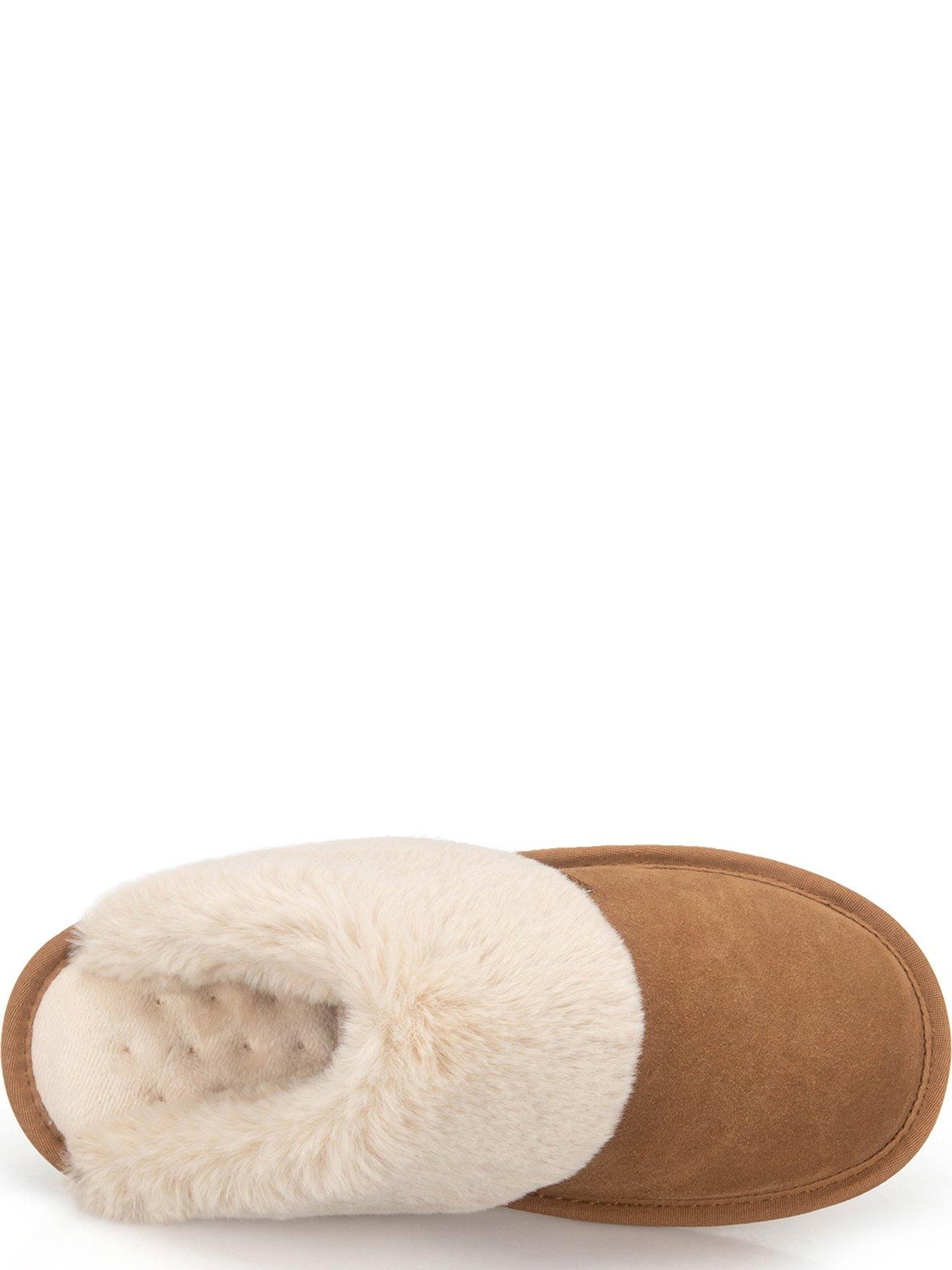 Image 2 of 5 of Totes Isotoner Totes Isotoner Womens Suede Mule Slippers With Faux Fur Lining - Tan