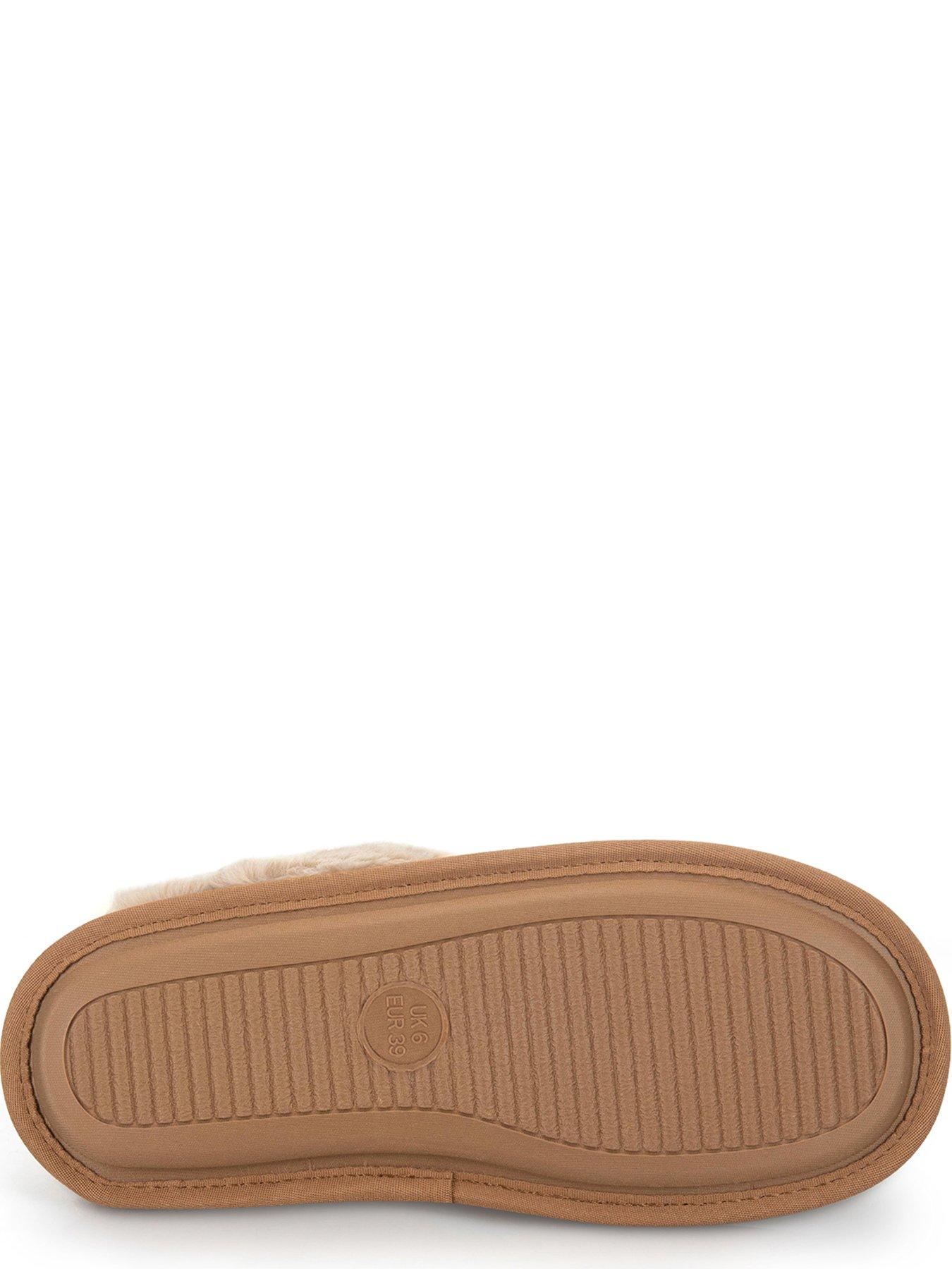 Image 3 of 5 of Totes Isotoner Totes Isotoner Womens Suede Mule Slippers With Faux Fur Lining - Tan