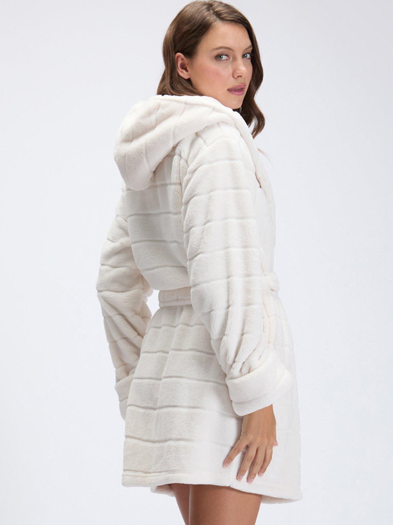 Image 2 of 6 of Boux Avenue Boux Avenue Fluffy Stripe Short Gown - Cream