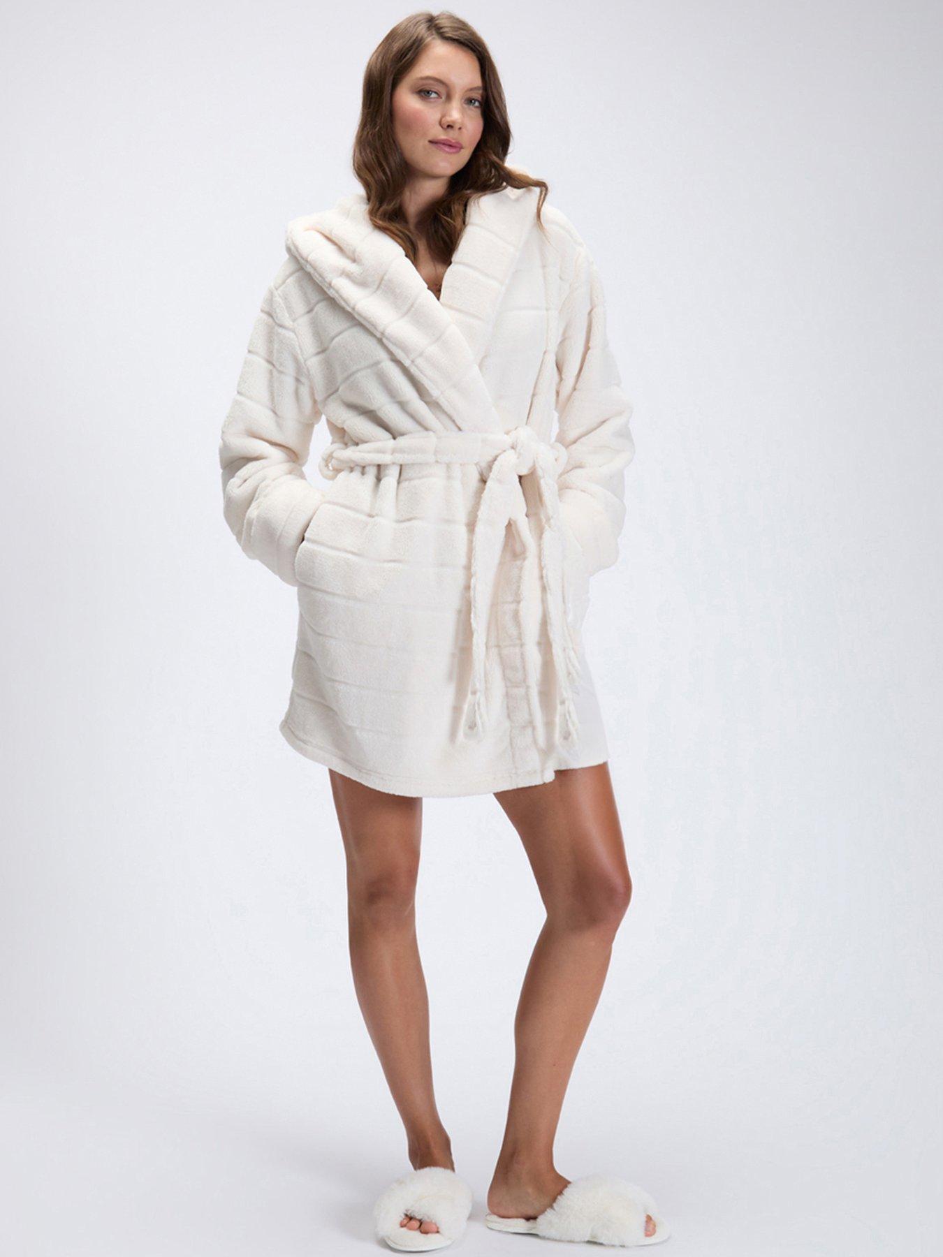 Image 3 of 6 of Boux Avenue Boux Avenue Fluffy Stripe Short Gown - Cream