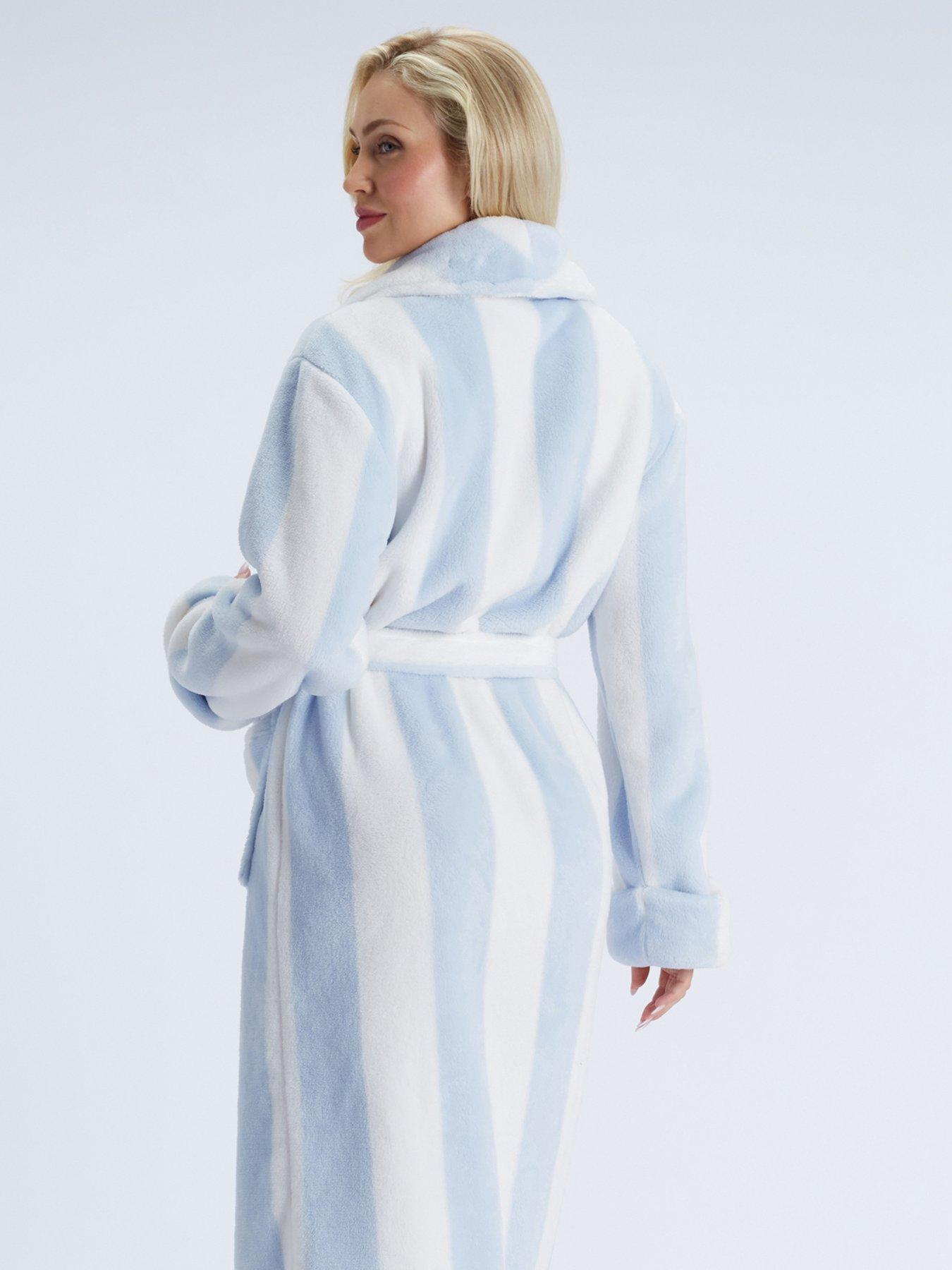 Image 2 of 7 of Boux Avenue Boux Avenue Stripe Shawl Long Gown - Blue Mix