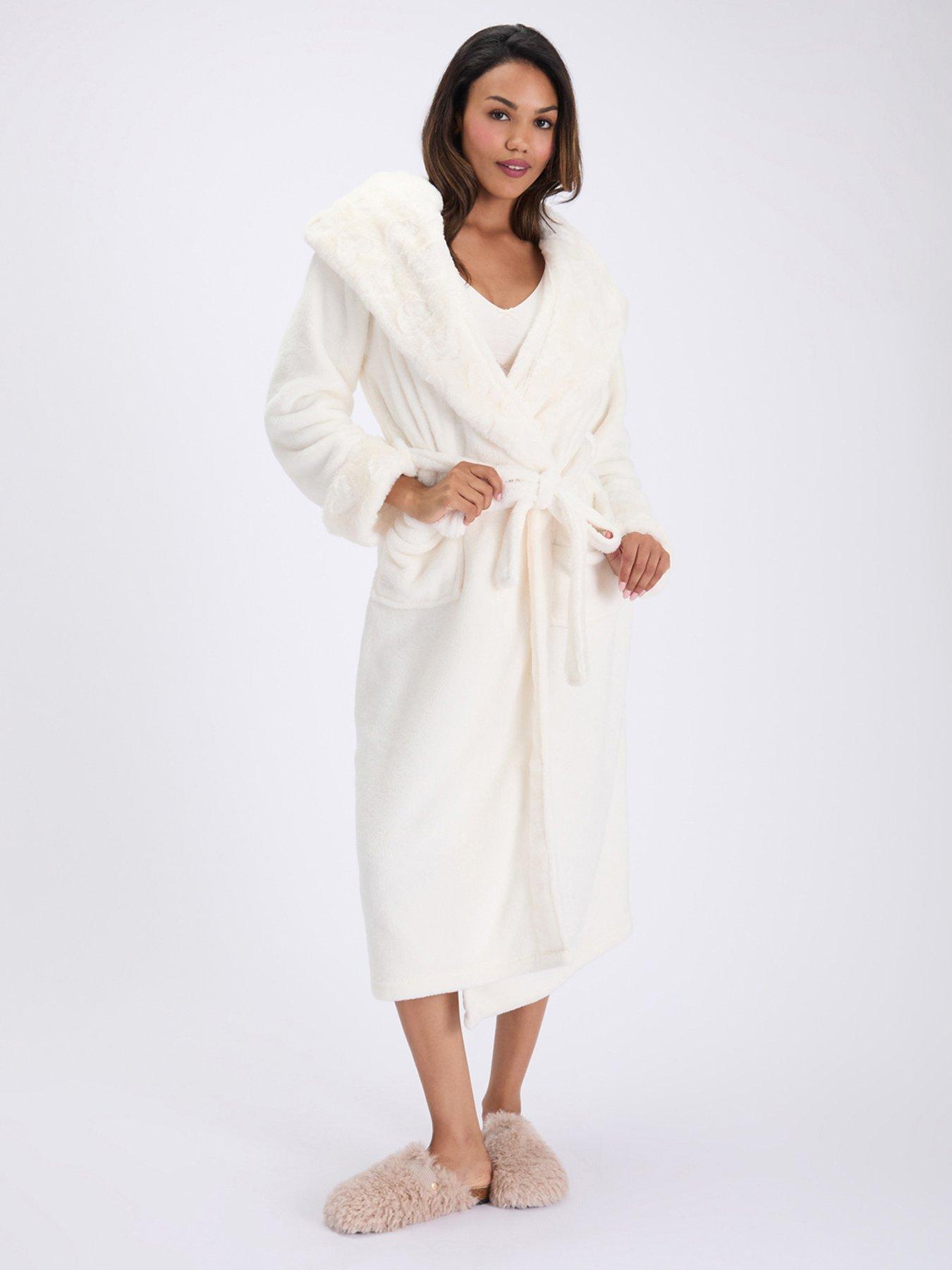 Image 1 of 6 of Boux Avenue Boux Avenue Fur Heart Trim Long Gown - Cream