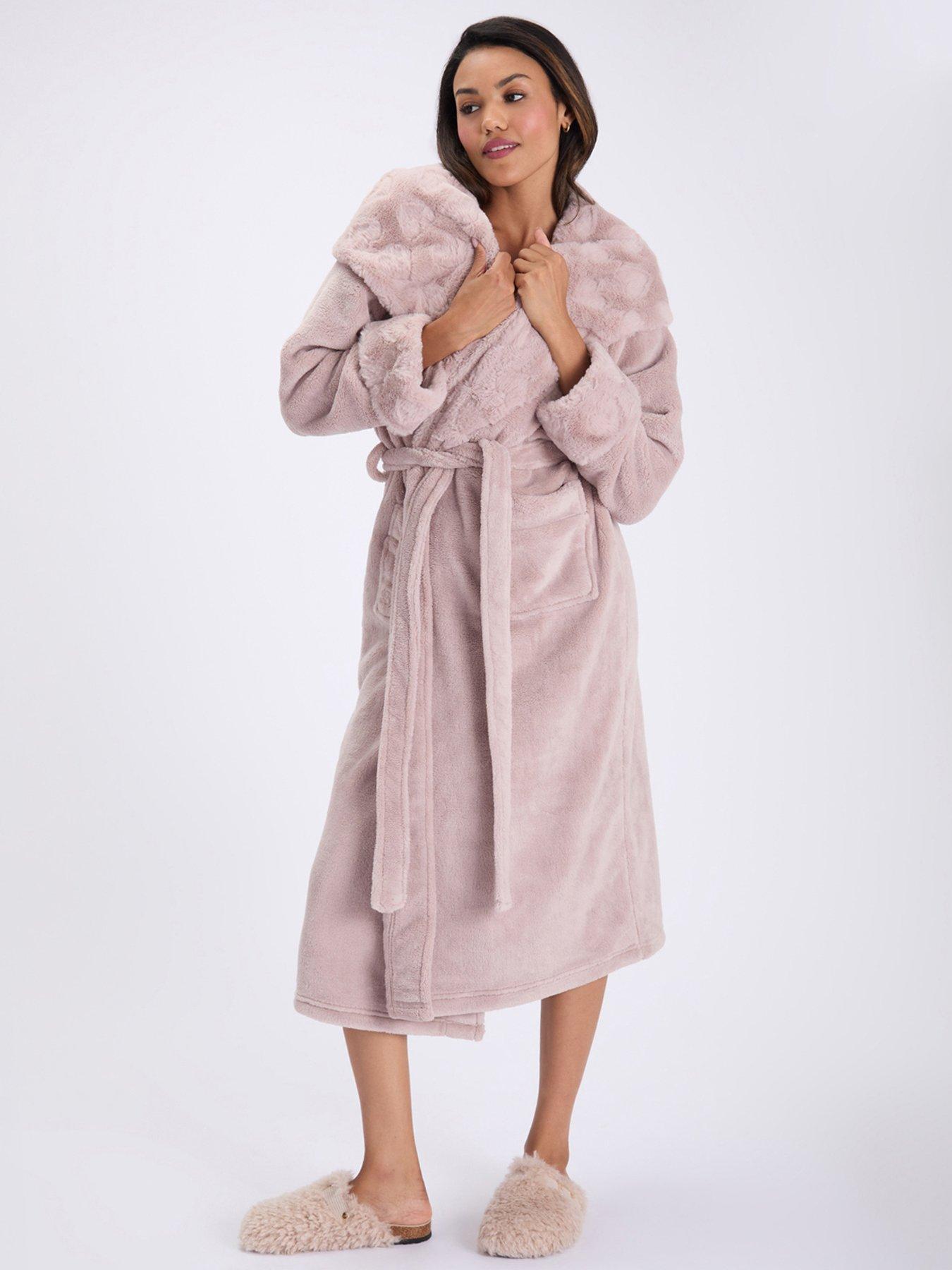 Image 1 of 6 of Boux Avenue Boux Avenue Fur Heart Trim Long Gown - Mocha