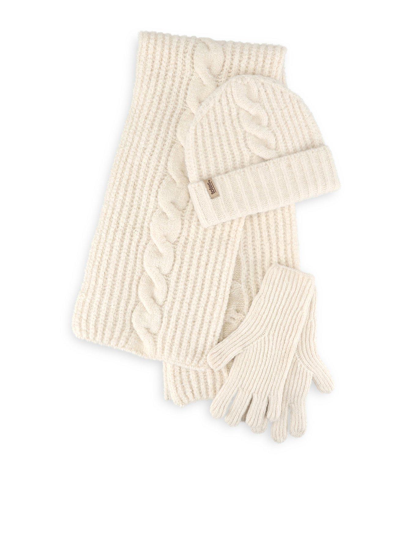 Image 1 of 6 of TOTES Totes Womens Chunky Brushed Knit Hat, Scarf &amp; Gloves Set - Cream