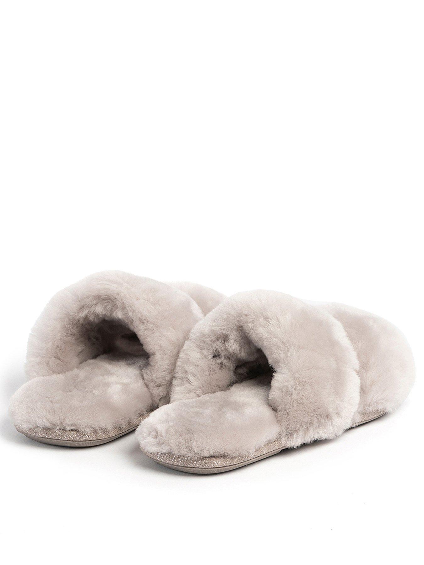 Image 3 of 5 of Just Sheepskin Womens Poppy Sheepskin Lined Open Toe Slider Slippers - Grey