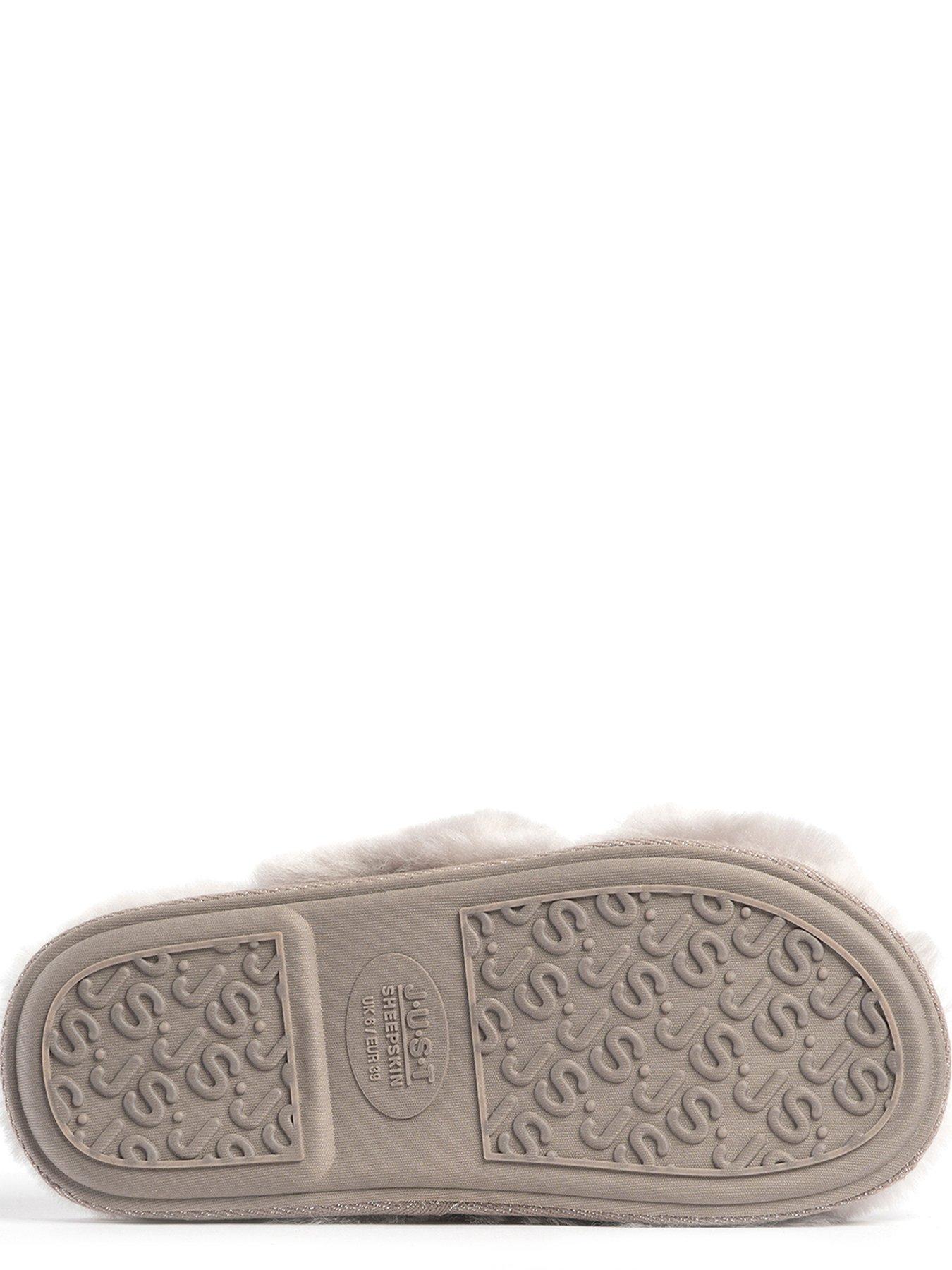Image 4 of 5 of Just Sheepskin Womens Poppy Sheepskin Lined Open Toe Slider Slippers - Grey