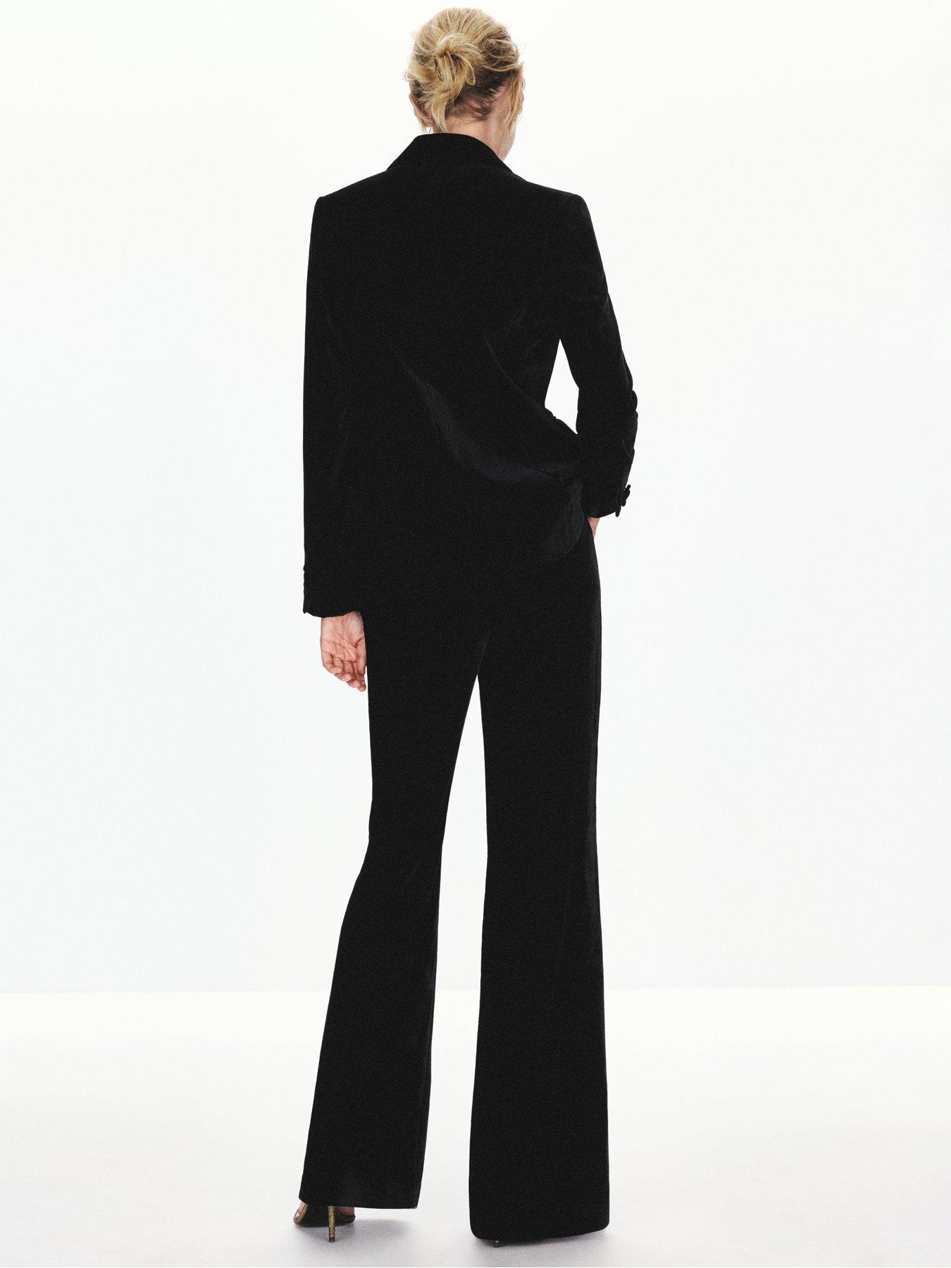 Image 2 of 6 of Mango Womens Velvet Wide Leg Tailored Trousers - Black